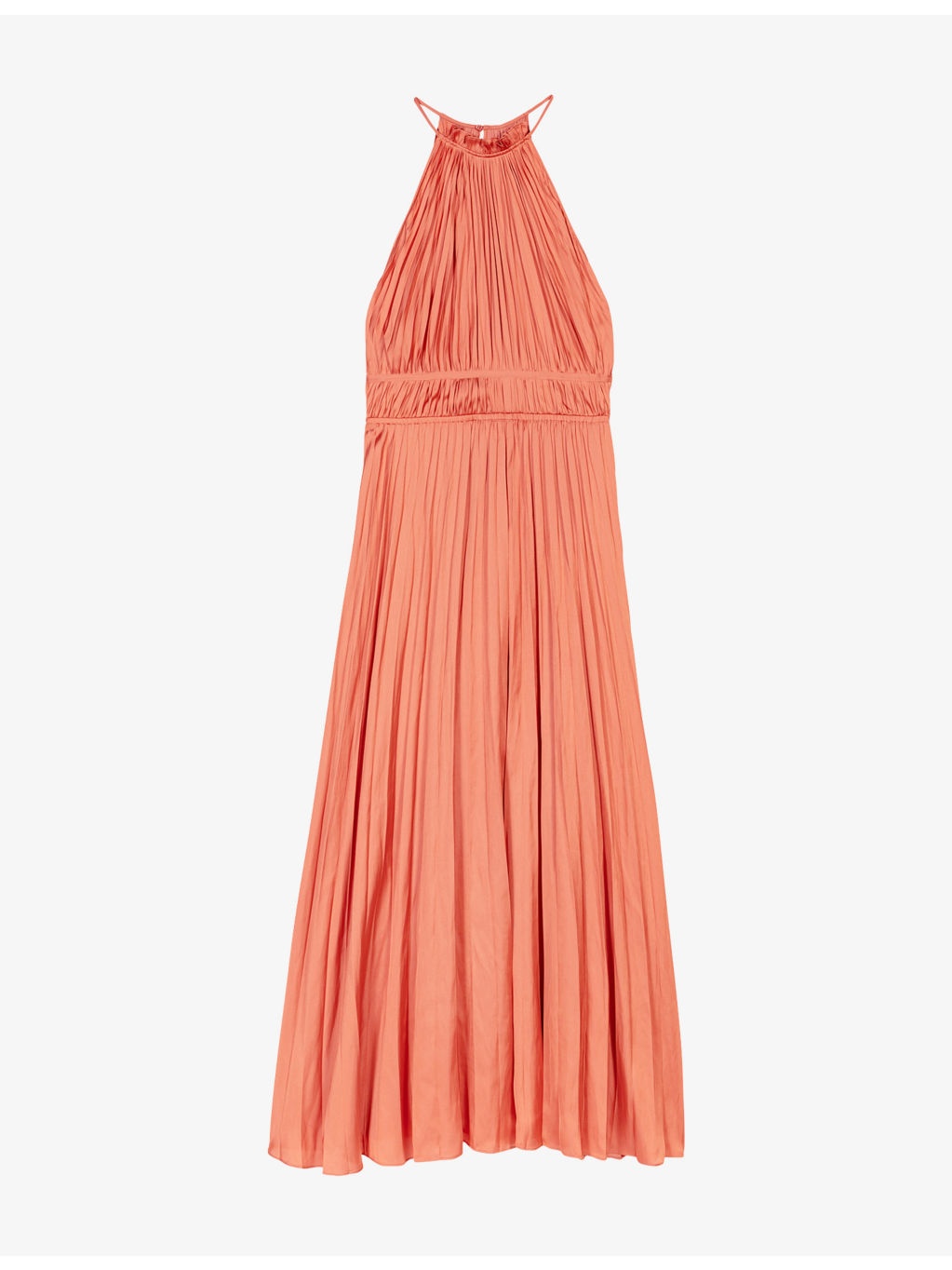 Halter-Neck Pleated Woven Midi Dress - 1