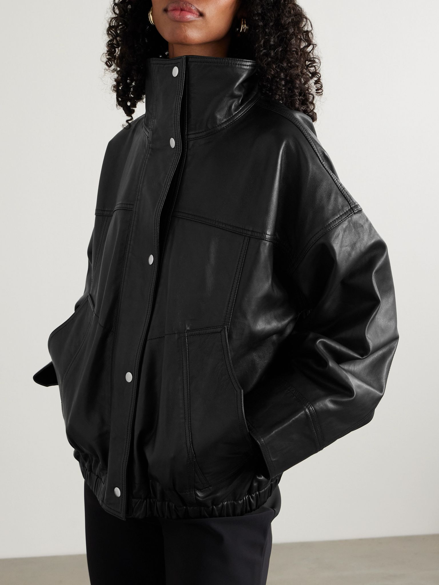 Leather bomber jacket Black - 3