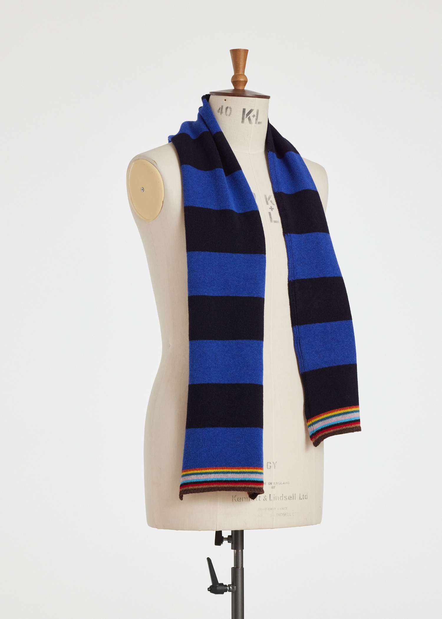 Navy and Blue Block Stripe Scarf with 'Signature Stripe' Trim - 5