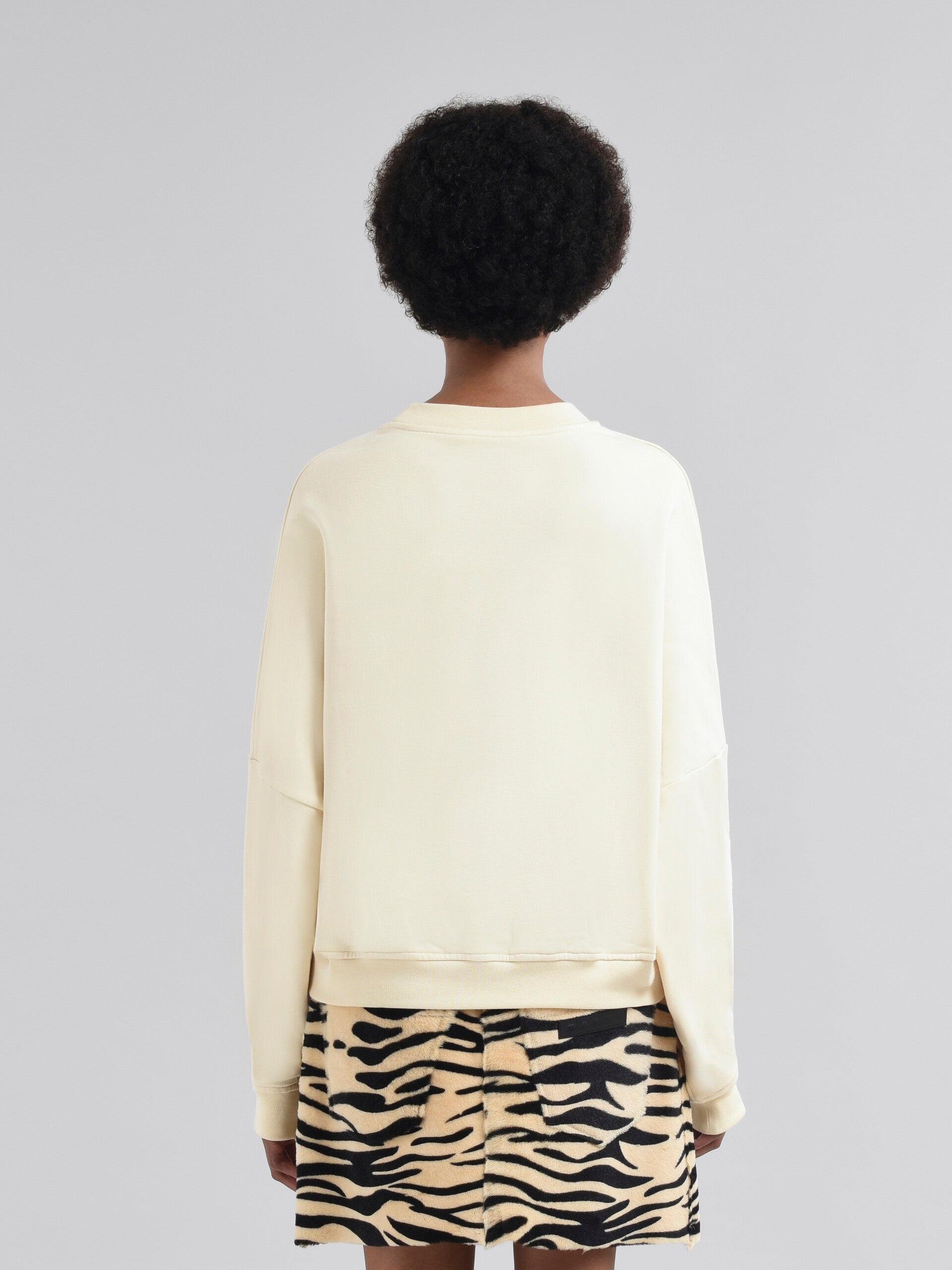 Ivory Cotton Crewneck T-Shirt with Printed Marni Logo - 4
