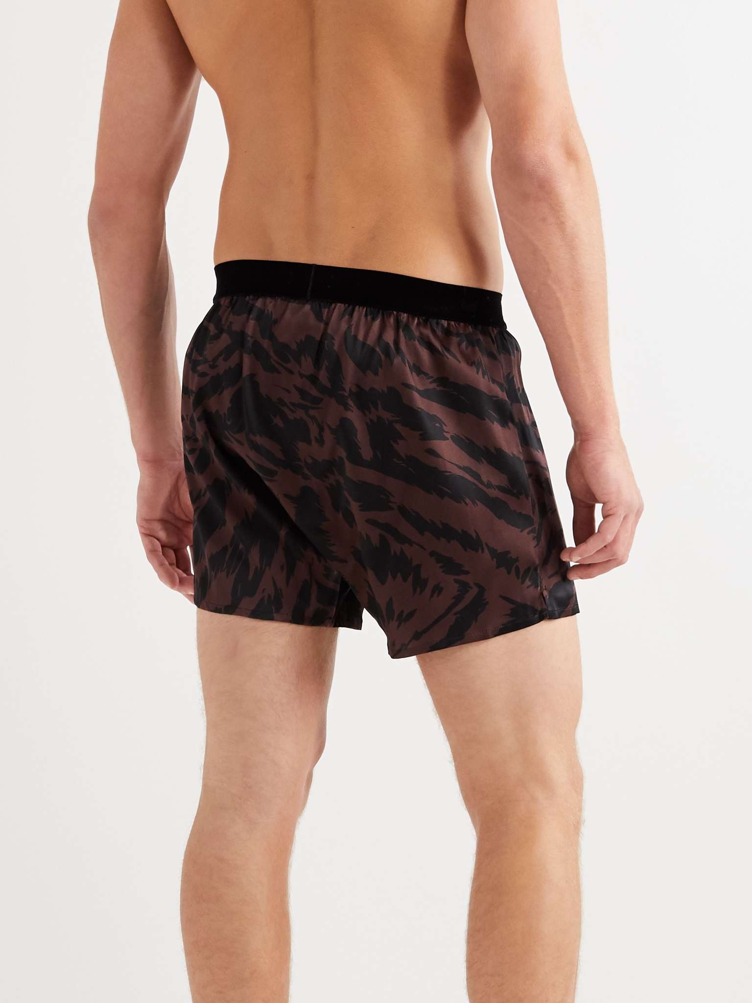 Velvet-Trimmed Zebra-Print Stretch-Silk Satin Boxer Shorts - 3