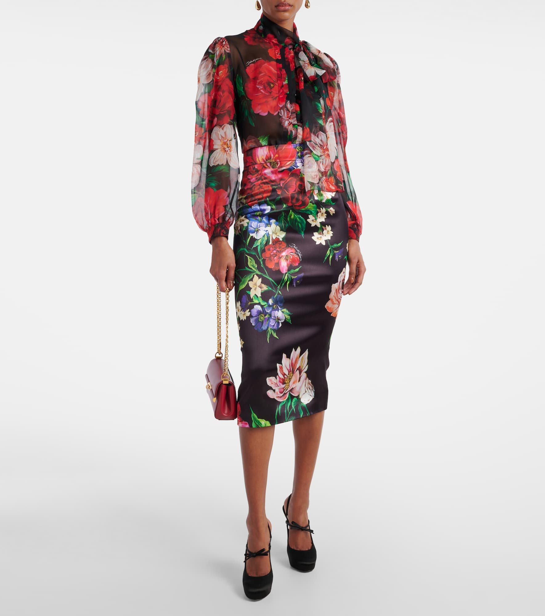Floral tie-neck silk organza shirt - 2