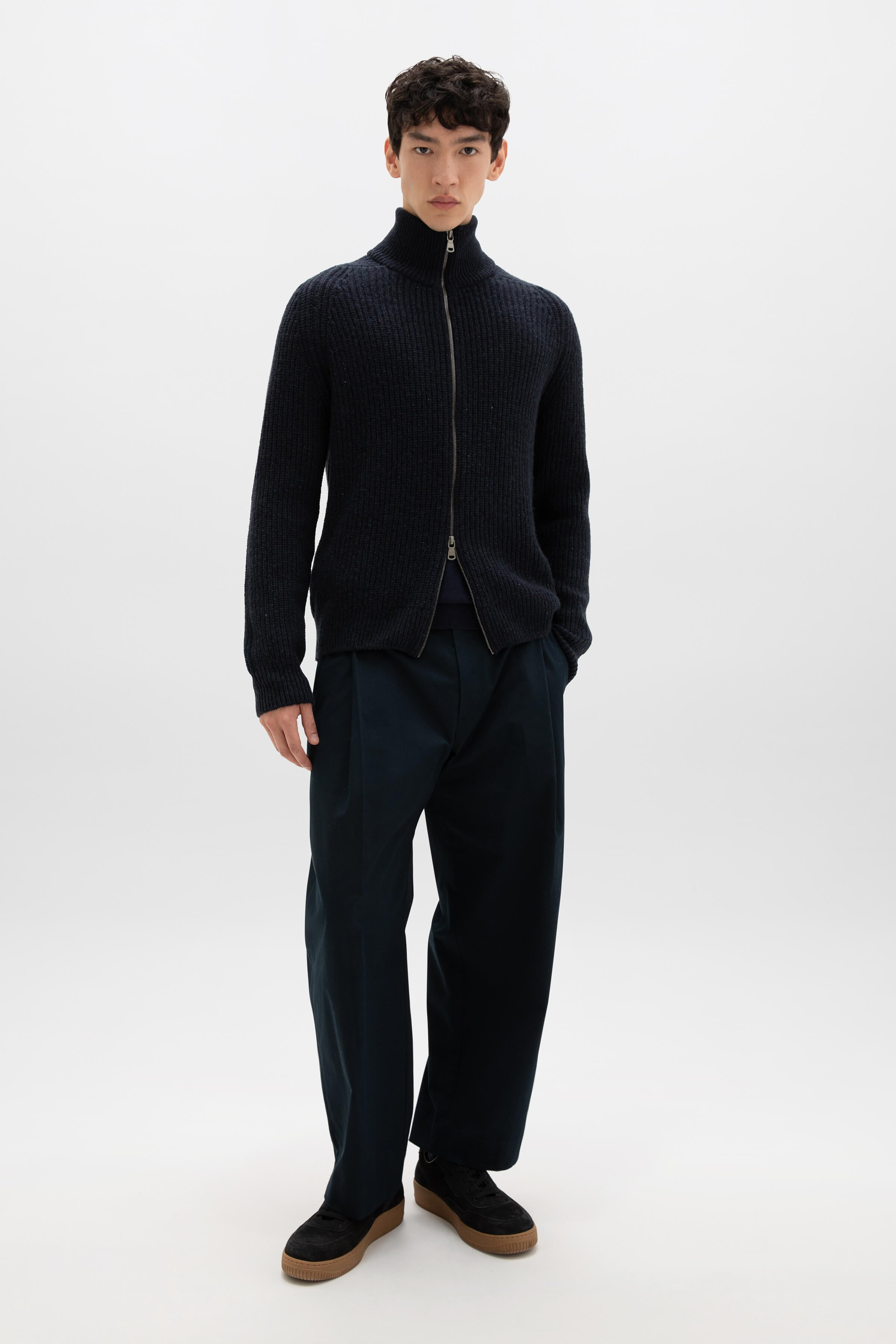 Donegal Cashmere Ribbed Navy Zip Cardigan - 3