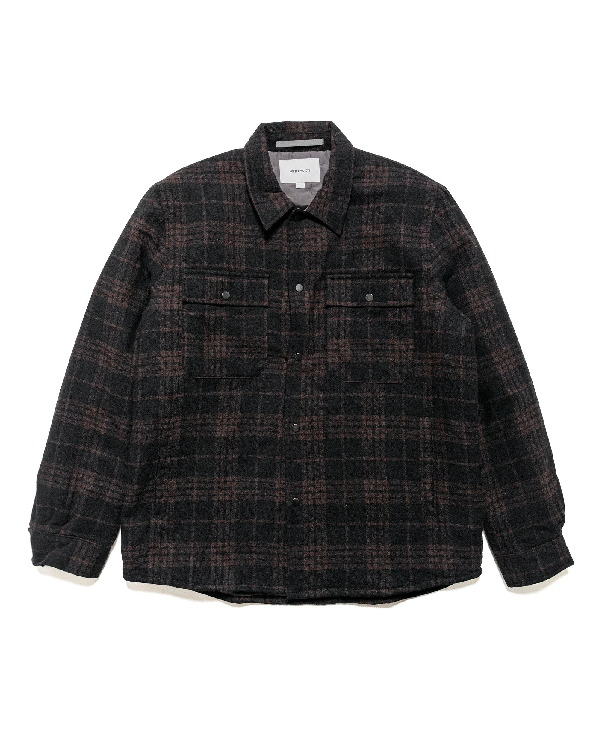 Hjalmer Insulated Wool Check Overshirt Espresso - 1