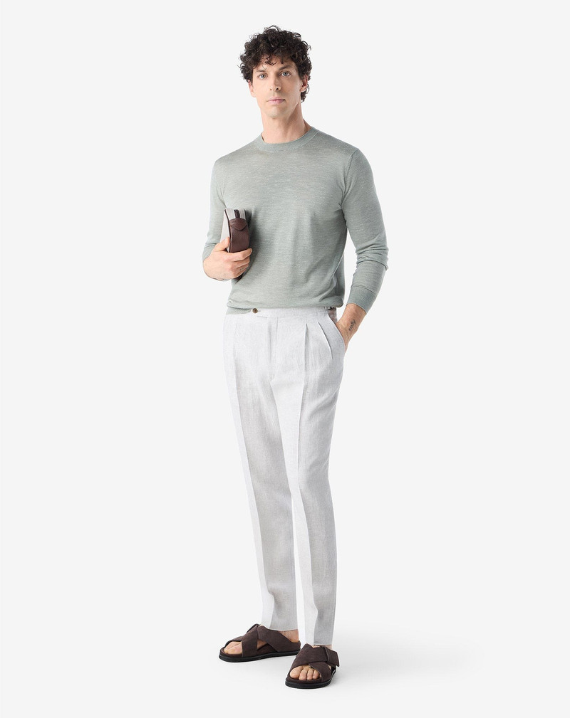 CORNELIANI Grey 2-dart chambray linen trousers outlook
