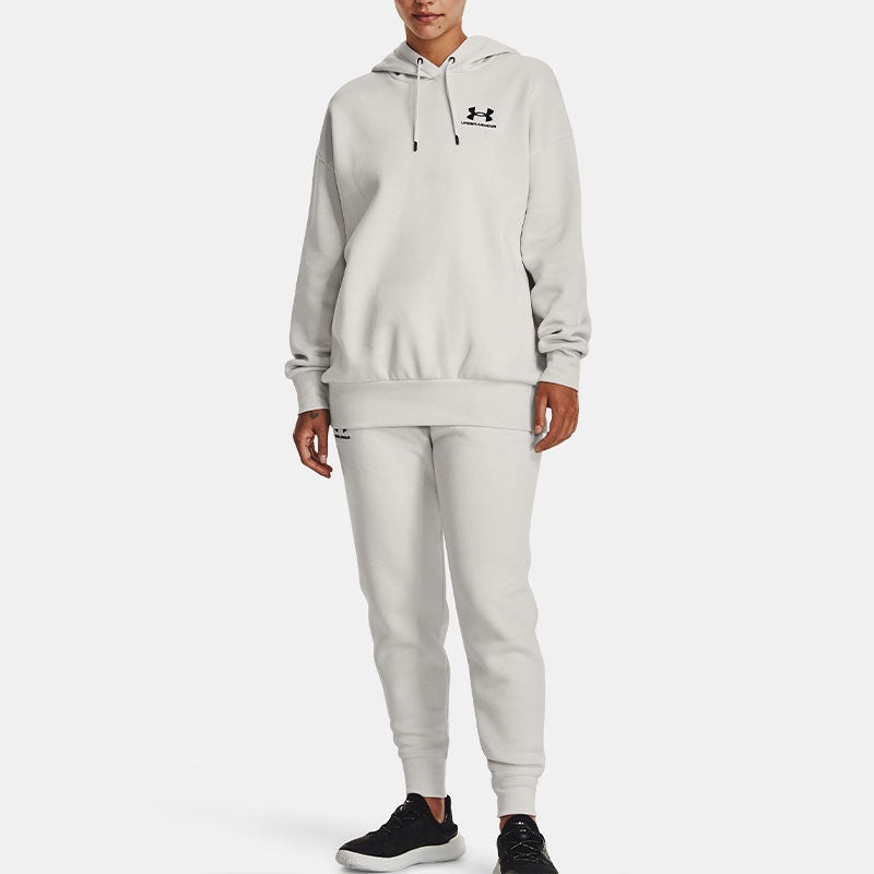(WMNS) Under Armour Essential Fleece Tapered Pants 'White Black' 1379443-114 - 5