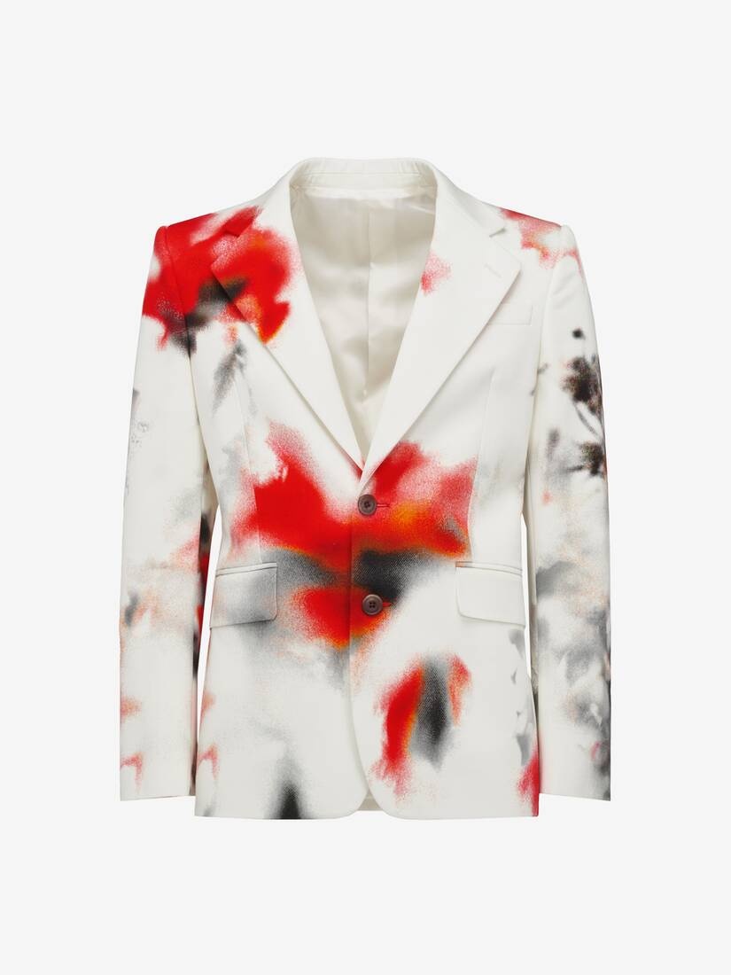 Men's Obscured Flower Single-breasted Jacket in White/red - 1