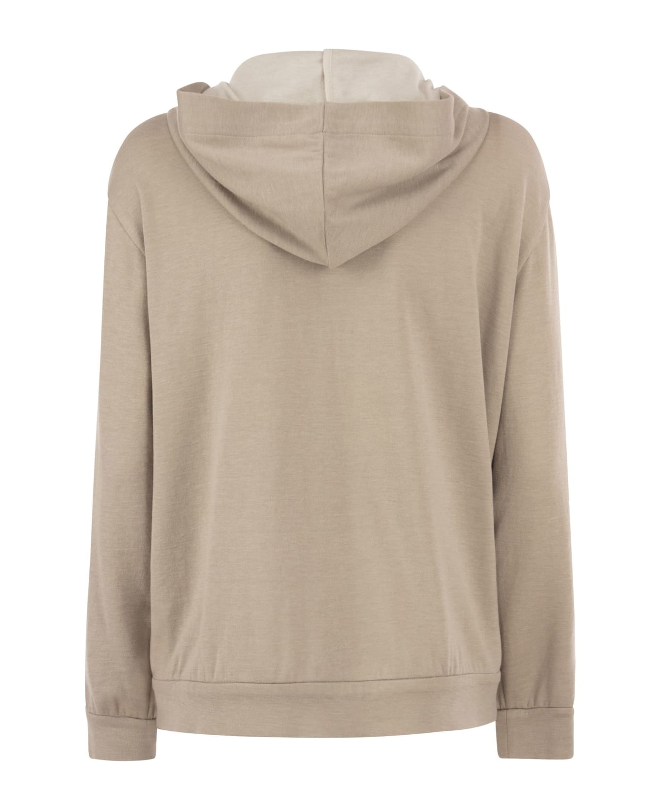 Cotton And Silk Sweatshirt With Hood And Monili On The Zip - 2