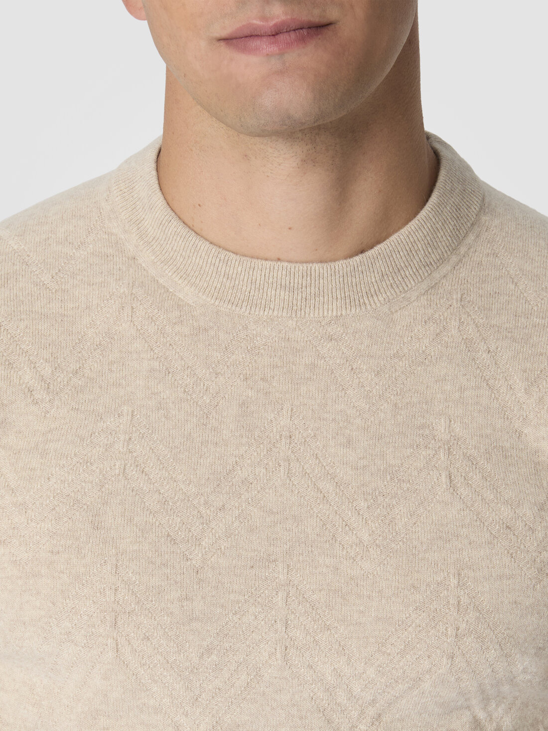 Crew neck sweater in pure cashmere with chevron pattern - 5