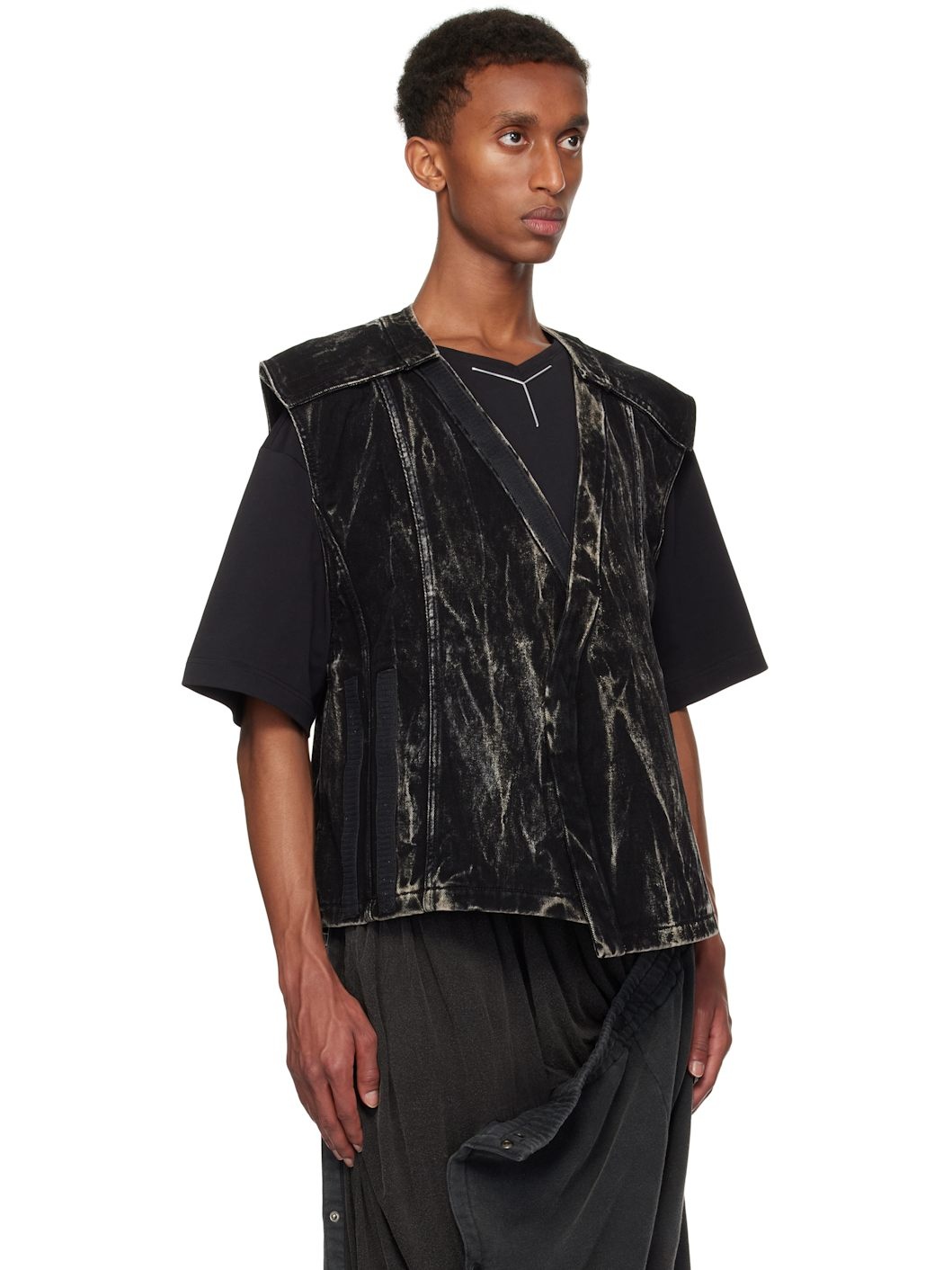 Black Vertical Whiskers Velcro Denim Vest - 2