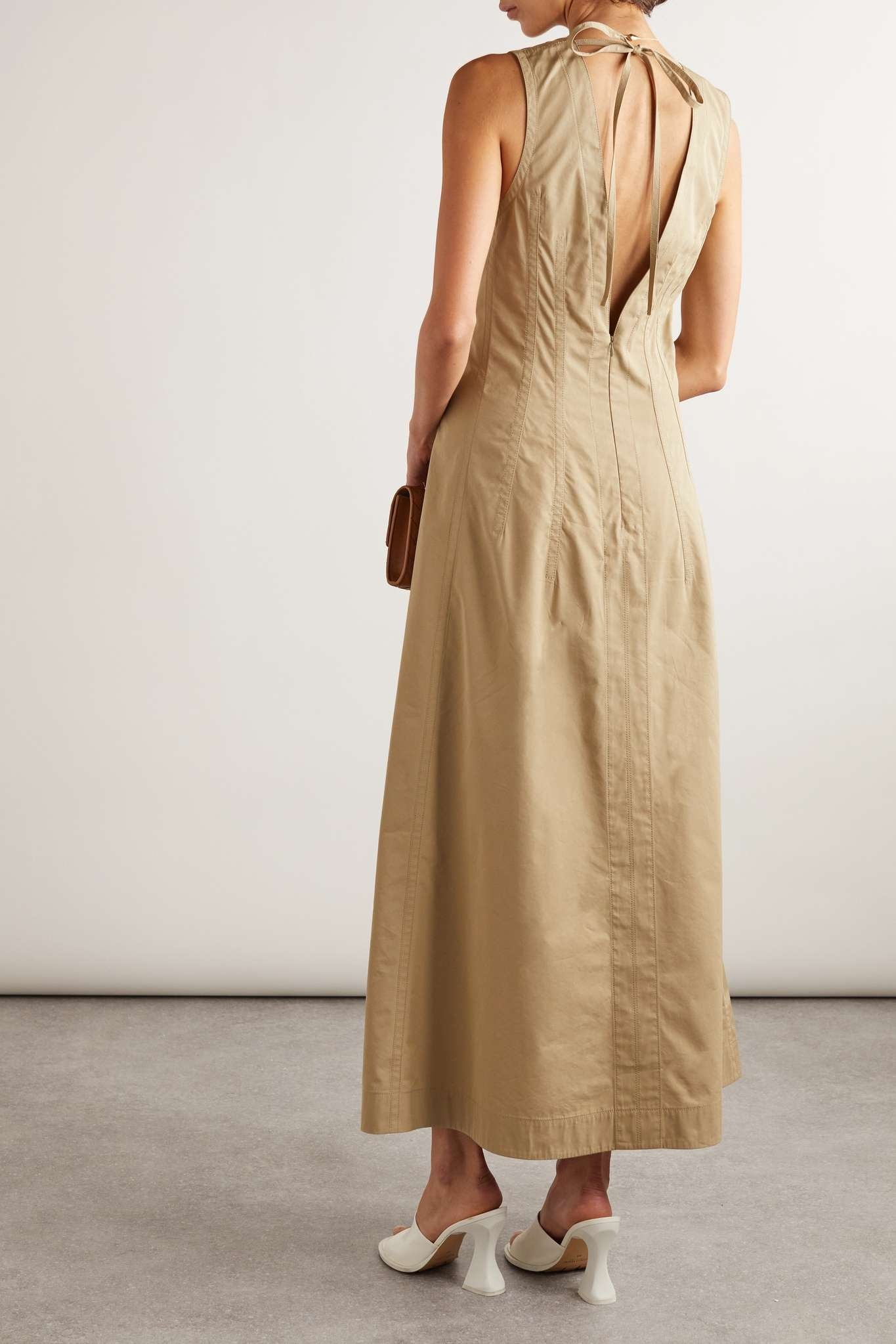 Tie-detailed cotton-blend maxi dress - 3