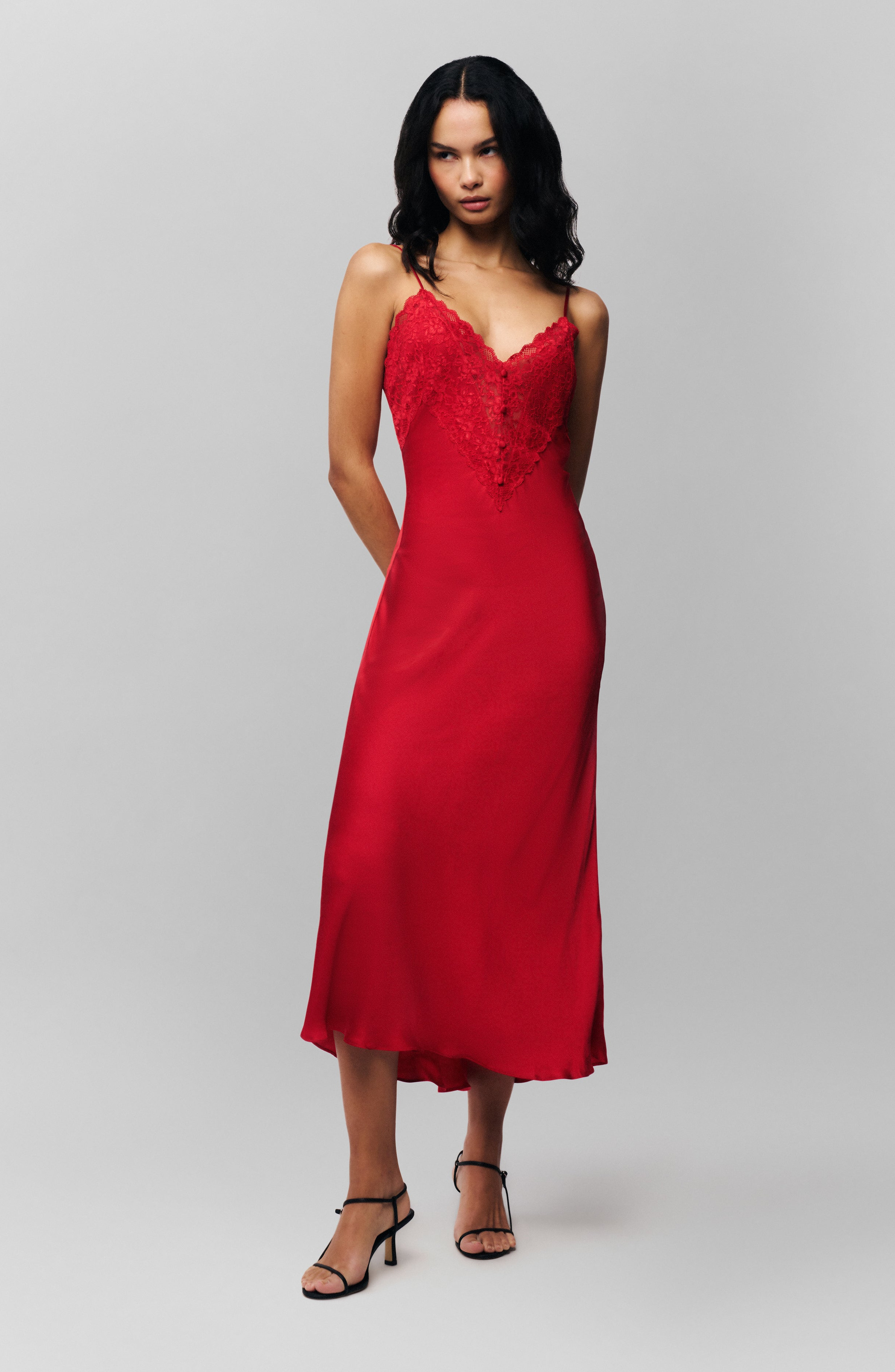 Guizio Nova Slip Midi Dress in Red Love at Nordstrom - 1