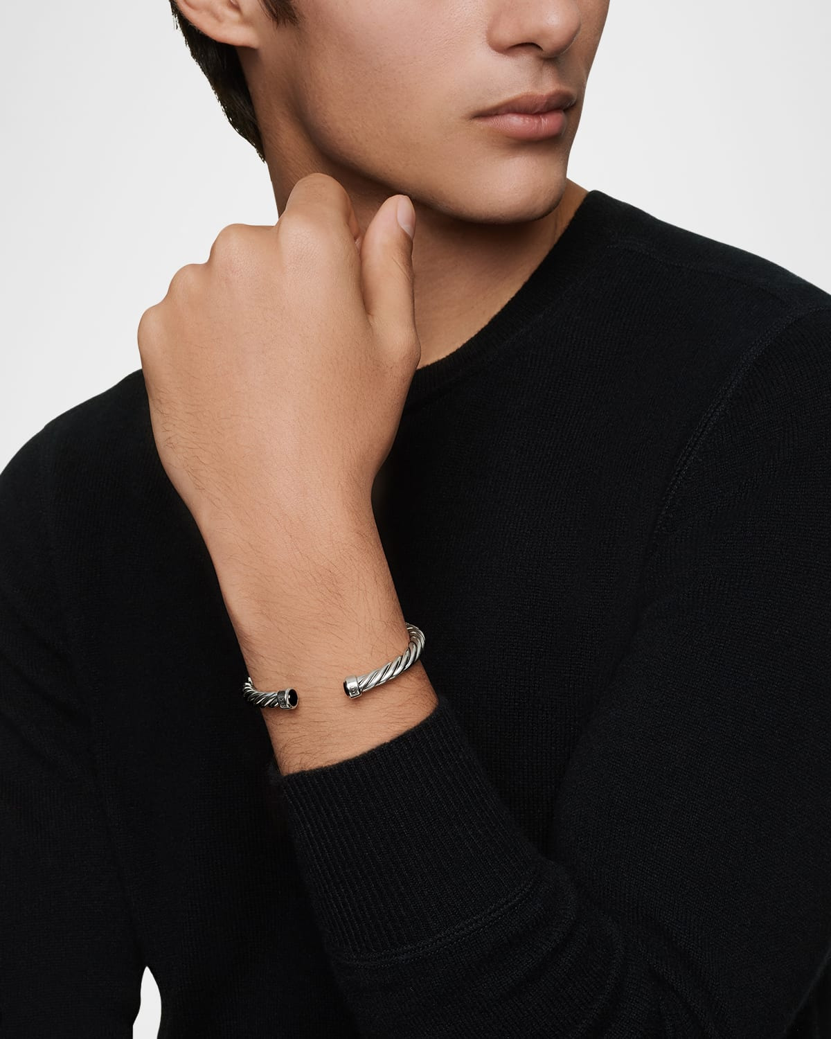 6mm Men's Cable Cuff Bracelet in Silver - 5