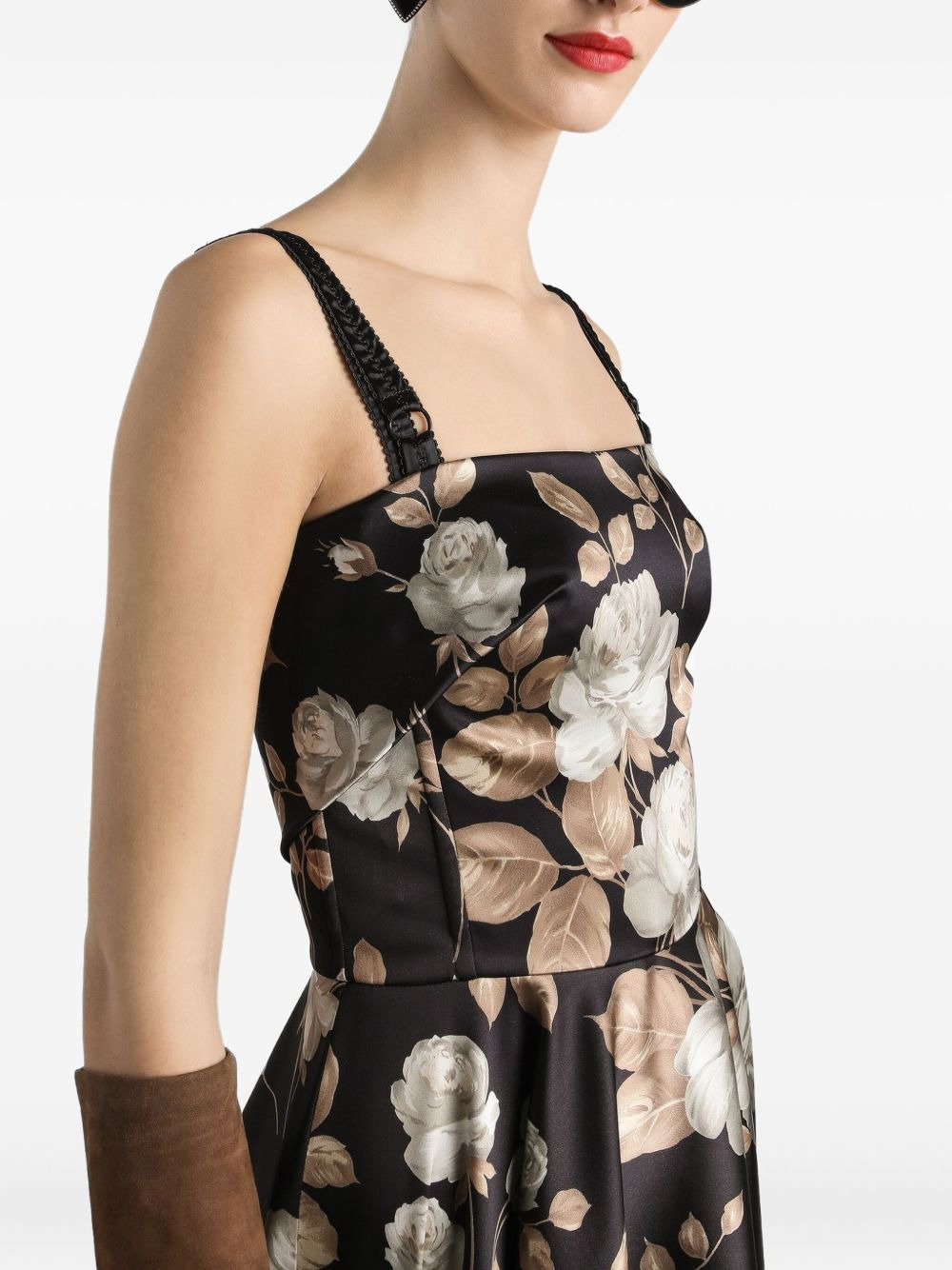 rose-print satin midi dress - 5