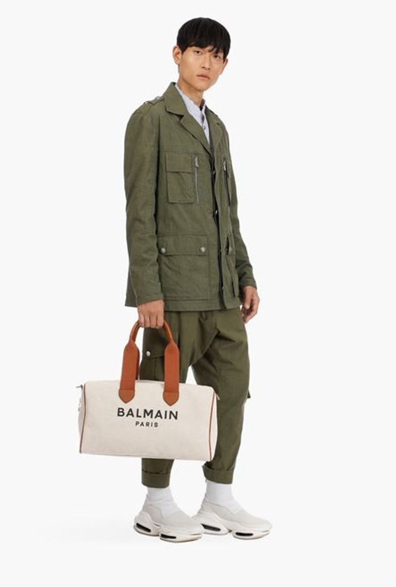 Ecru canvas B-Army 44 bag with brown leather panels 5