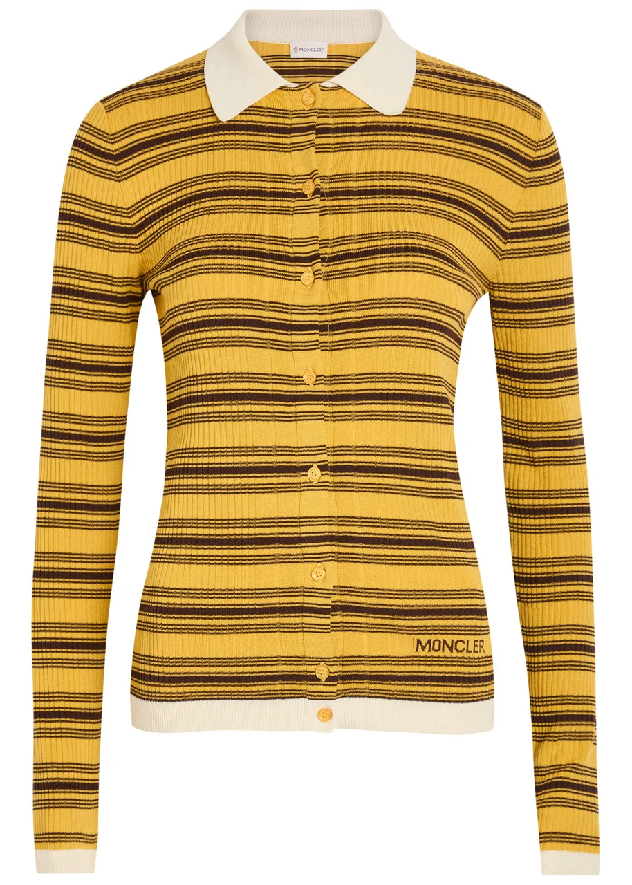 Moncler Striped Ribbed Cotton-knit Polo top - 1