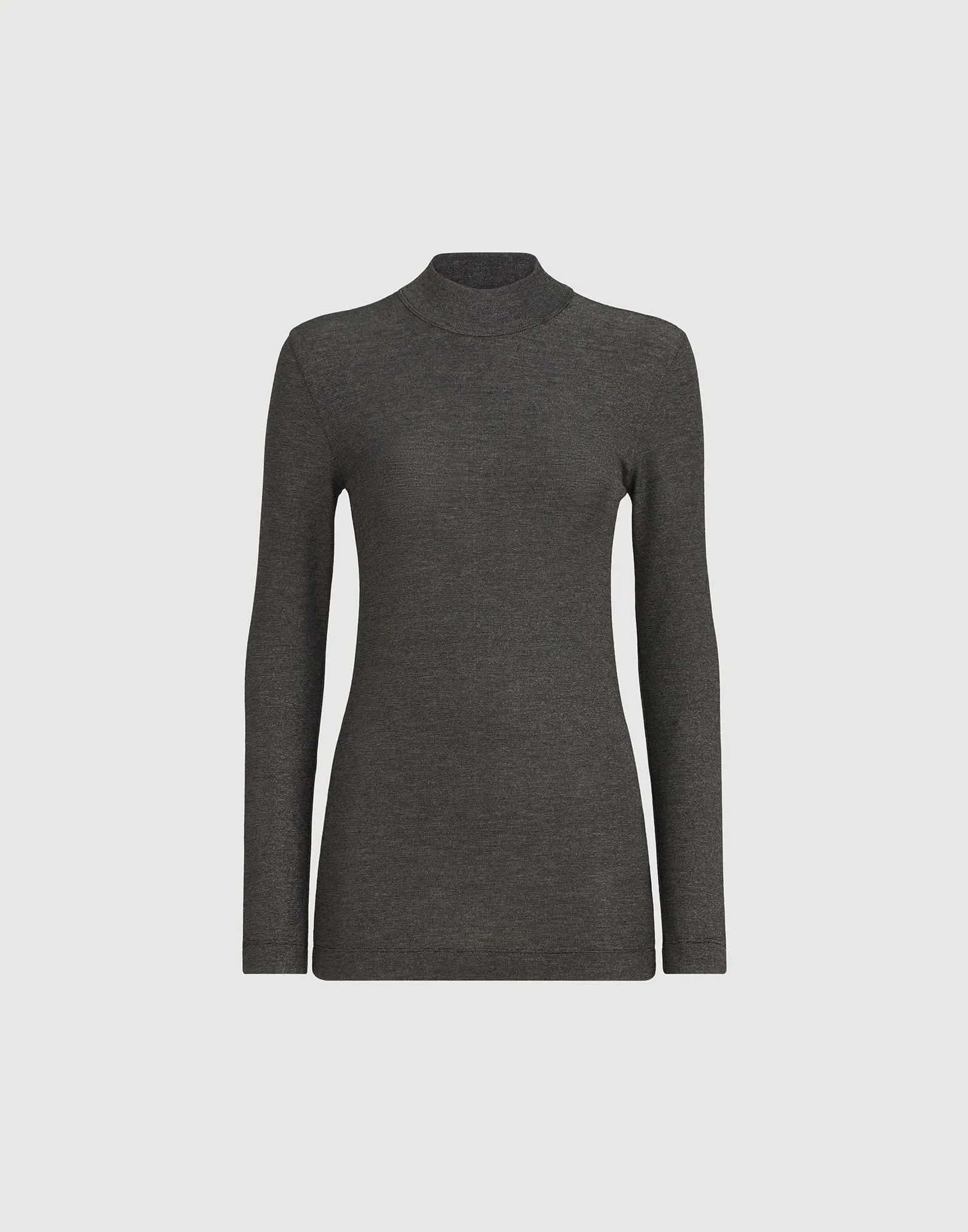 Sparkling virgin wool mock neck long sleeve T-shirt with monili - 1