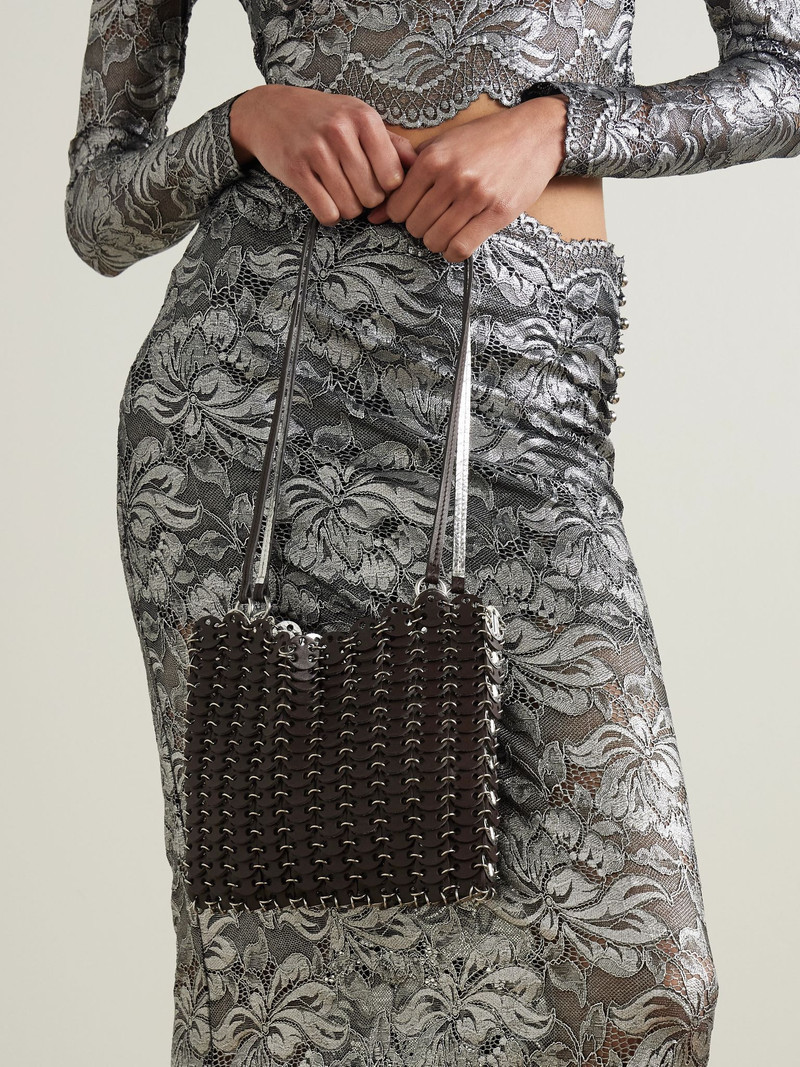 rabanne Reversible chainmail-embellished leather shoulder bag Dark brown outlook