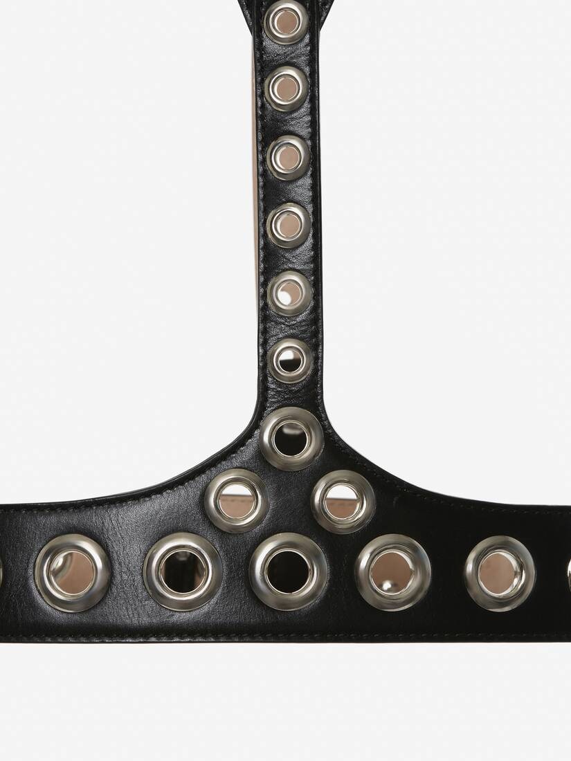 Women's Eyelet Leather Harness in Black - 2