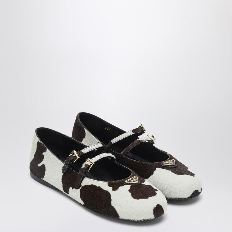 Prada White/Dark Brown Ballerinas With Animal Print Women - 1