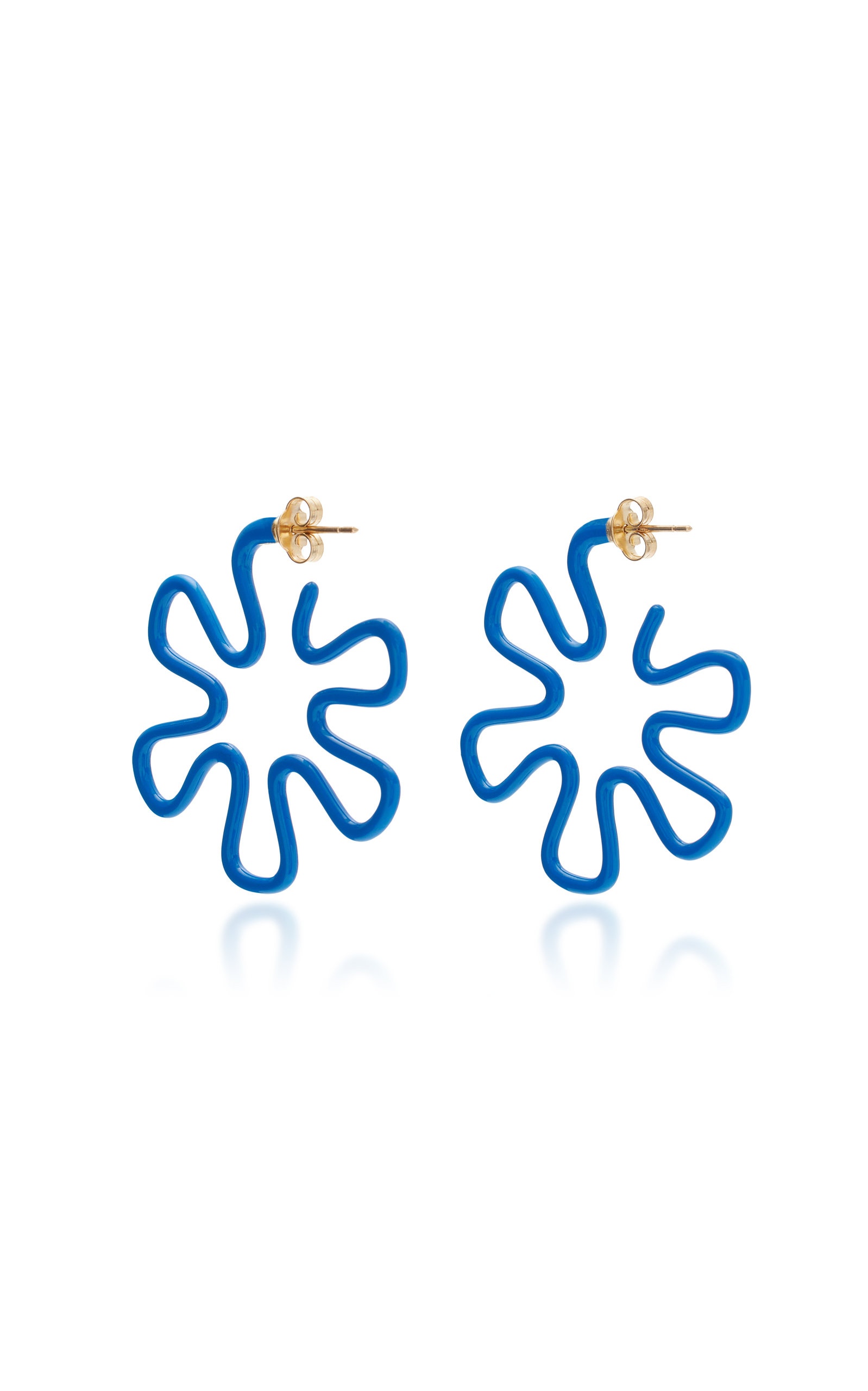 9K Gold Enamel Earrings blue - 3