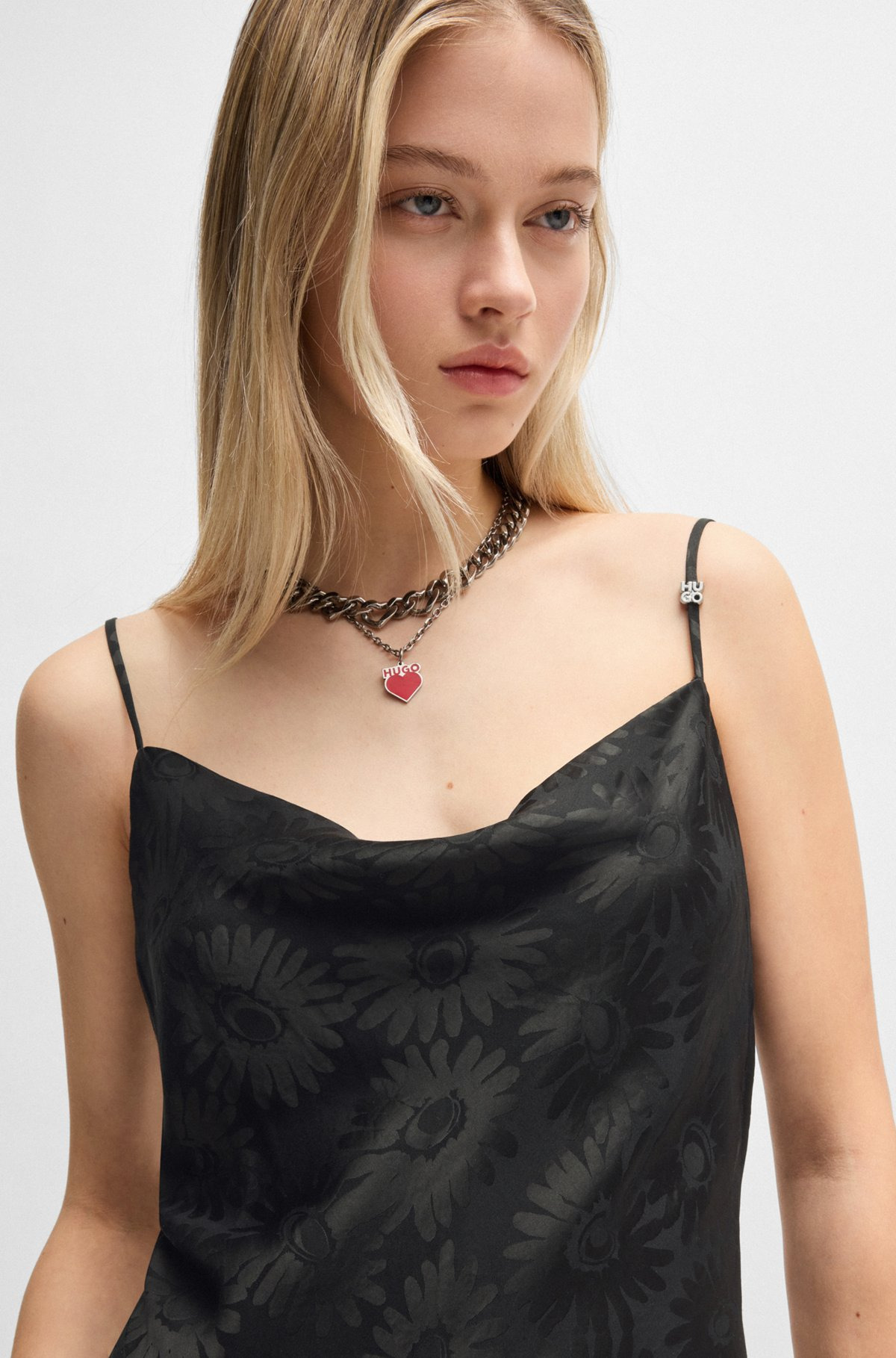 FLORAL-JACQUARD DRESS WITH ASYMMETRIC HEM - 4