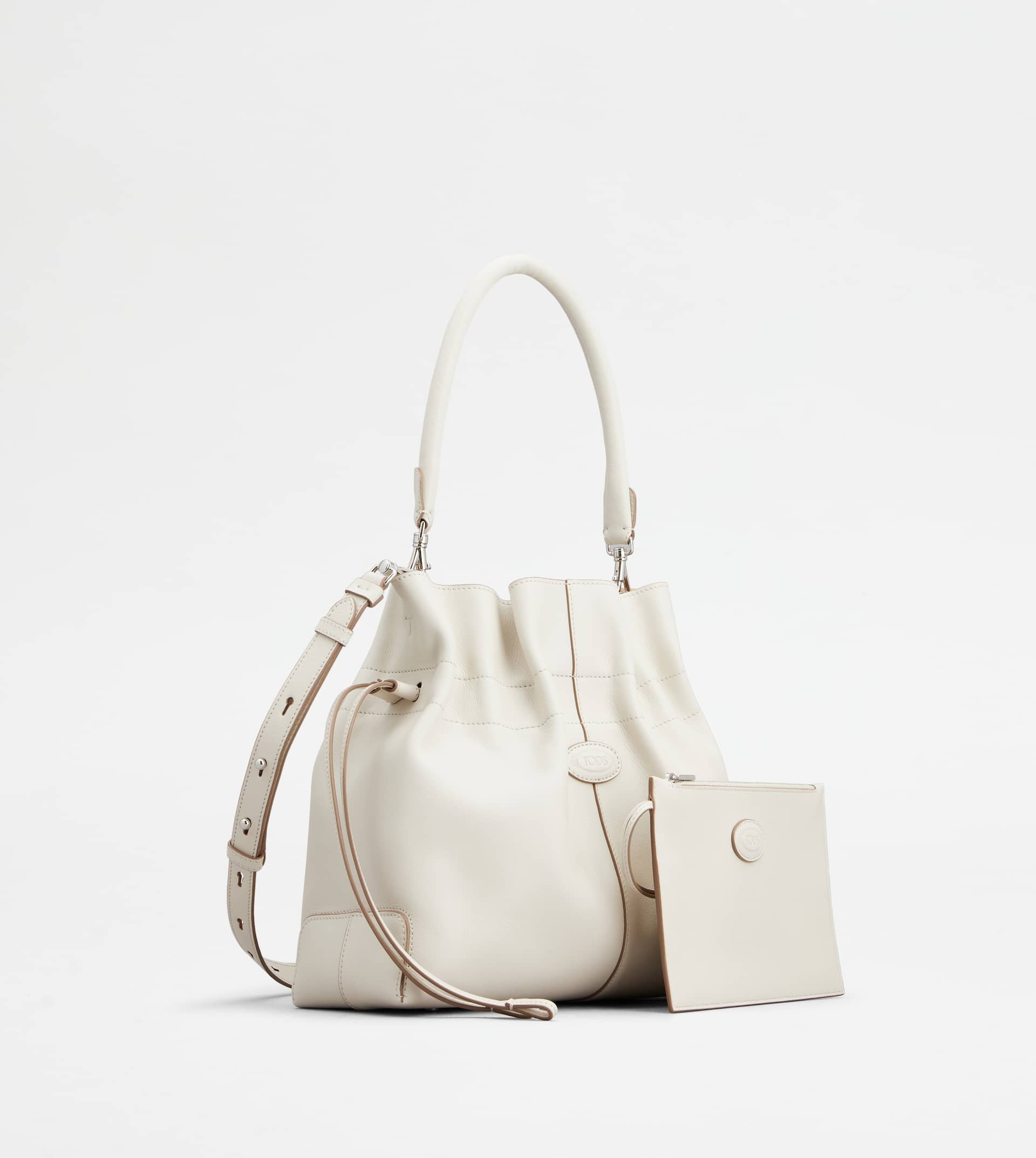 TOD'S DI BAG BUCKET BAG IN LEATHER SMALL WITH DRAWSTRING - WHITE - 2