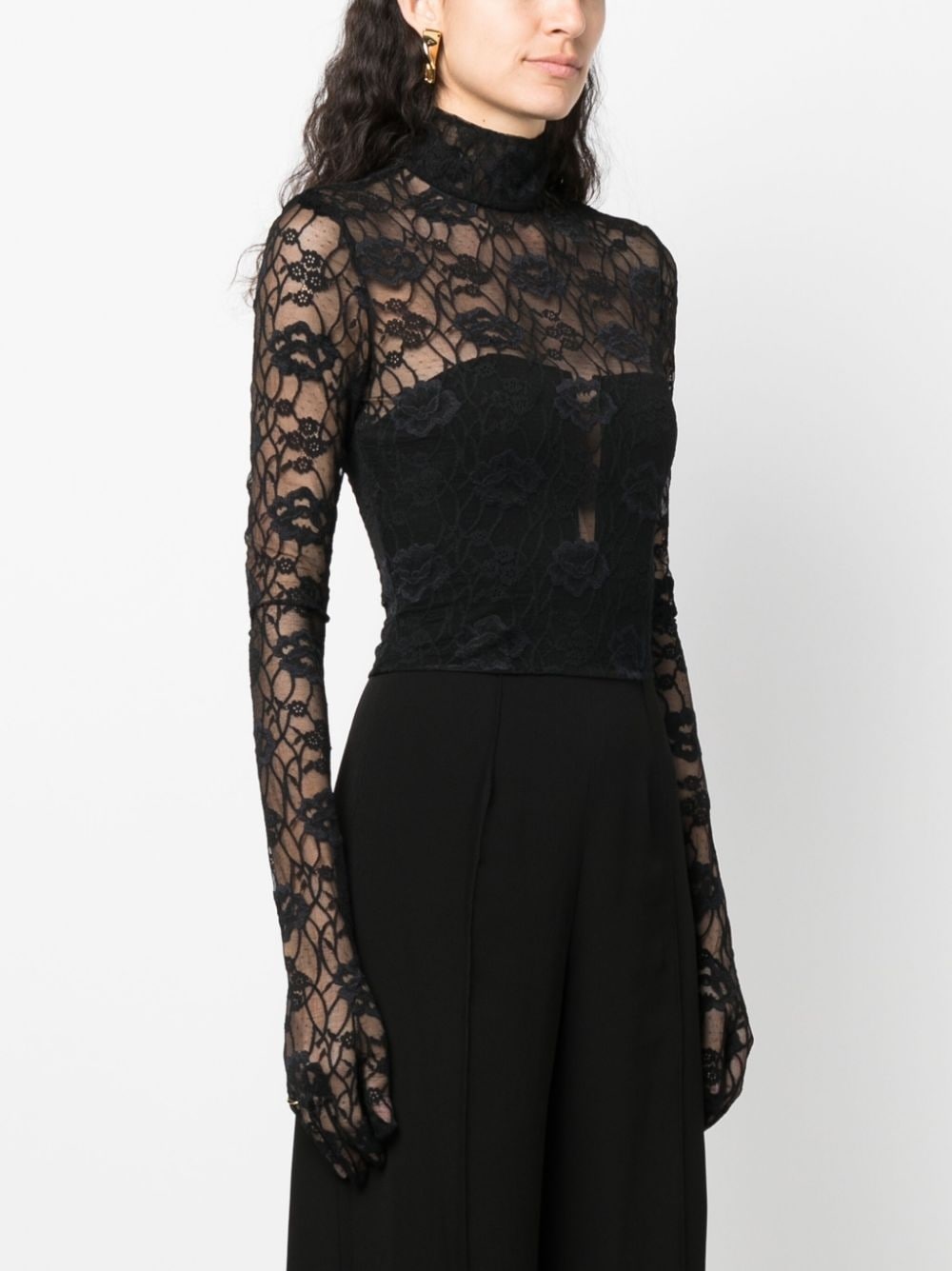 floral-jacquard point d'esprit tulle blouse - 5