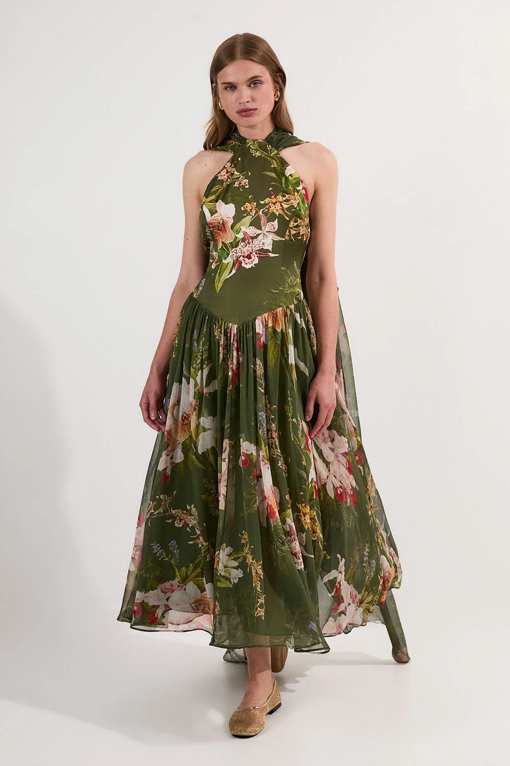 Tall Garden Floral Viscose Georgette Satin Mix Slip Maxi Dress - 1