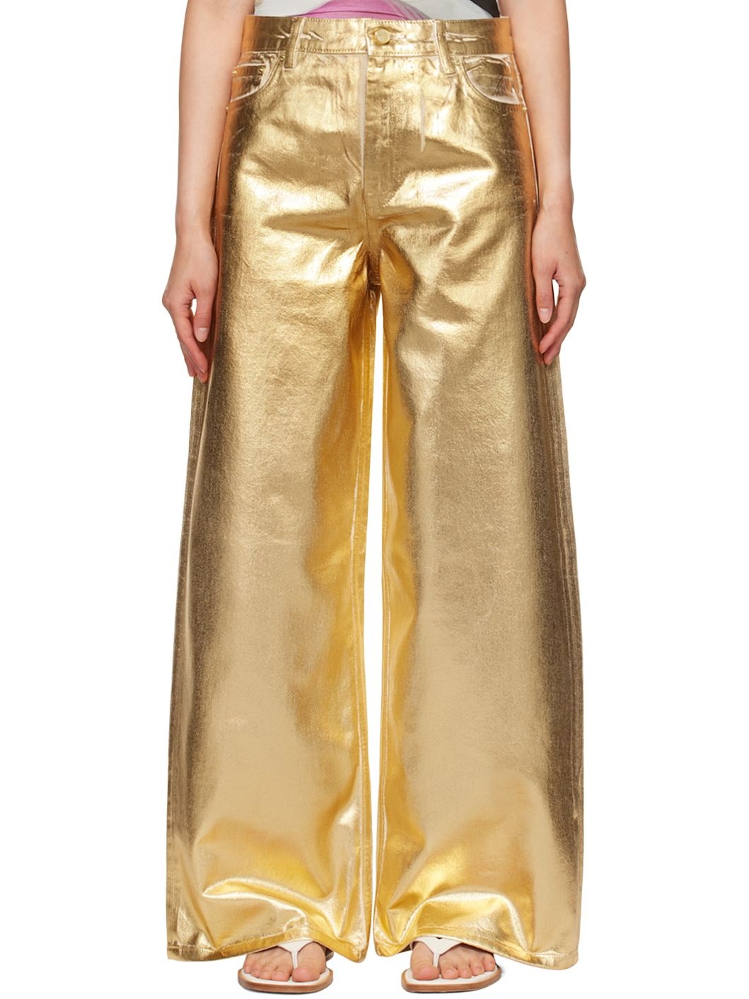 Gold Foil Wide Jeans - 1