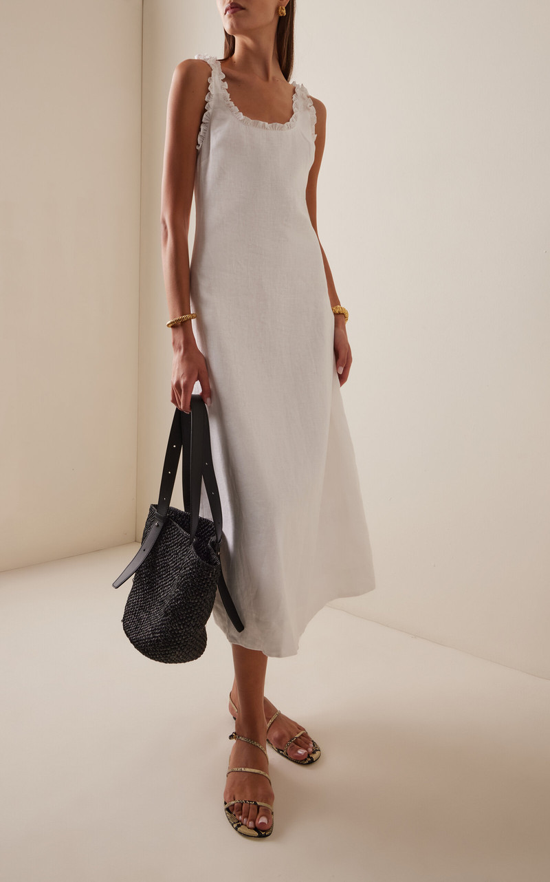 POSSE Florence Ruffled Linen Midi Dress ivory outlook