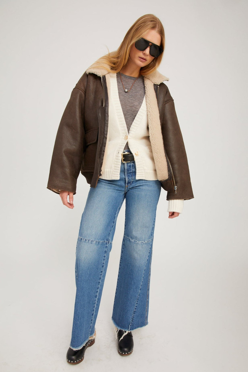 CHOCOLATE BEIGE LEATHER VINTAGE AVIATOR JACKET 5