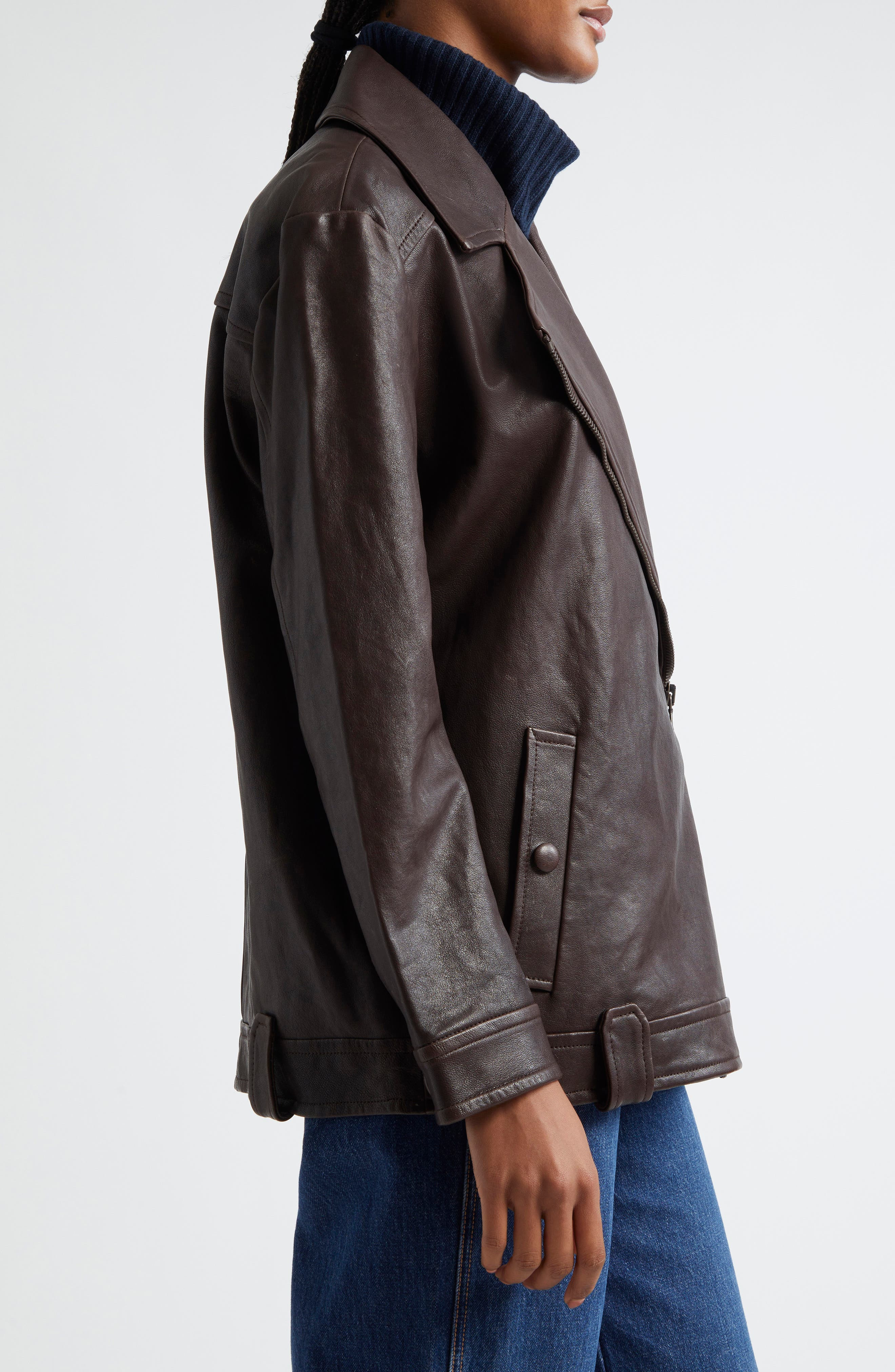 Veronica Beard Thandie Leather Dickey Jacket in Dark Chocolate at Nordstrom - 5