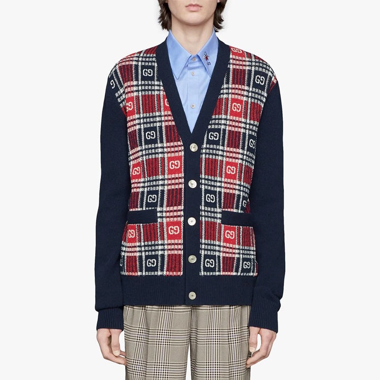 Gucci GG Checked Jacquard Cashmere Sweater For Men Navy 577232-XKAUZ-4548 - 3