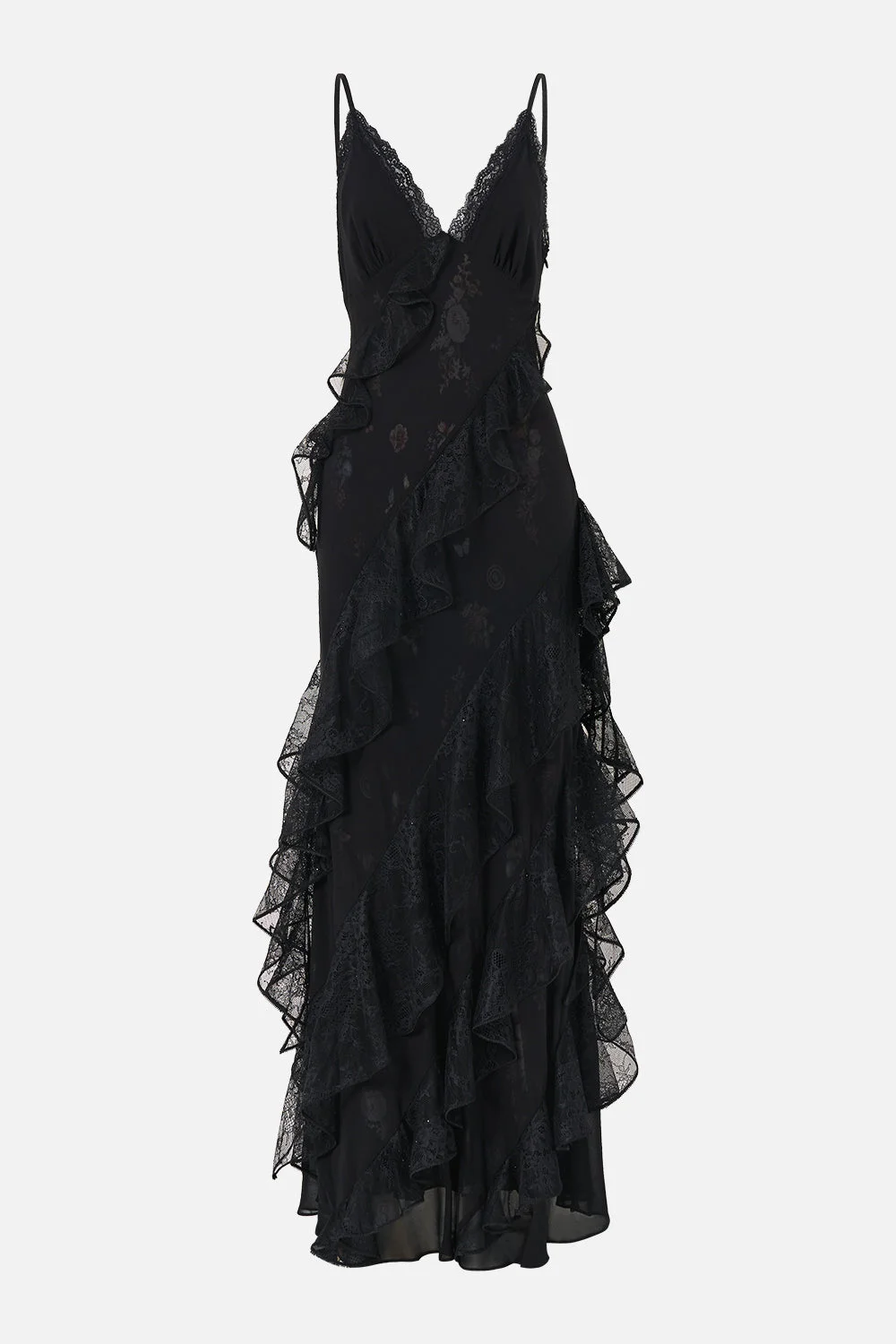 ASYMMETRICAL RUFFLE SLIP DRESS NIGHT GARDEN - 1
