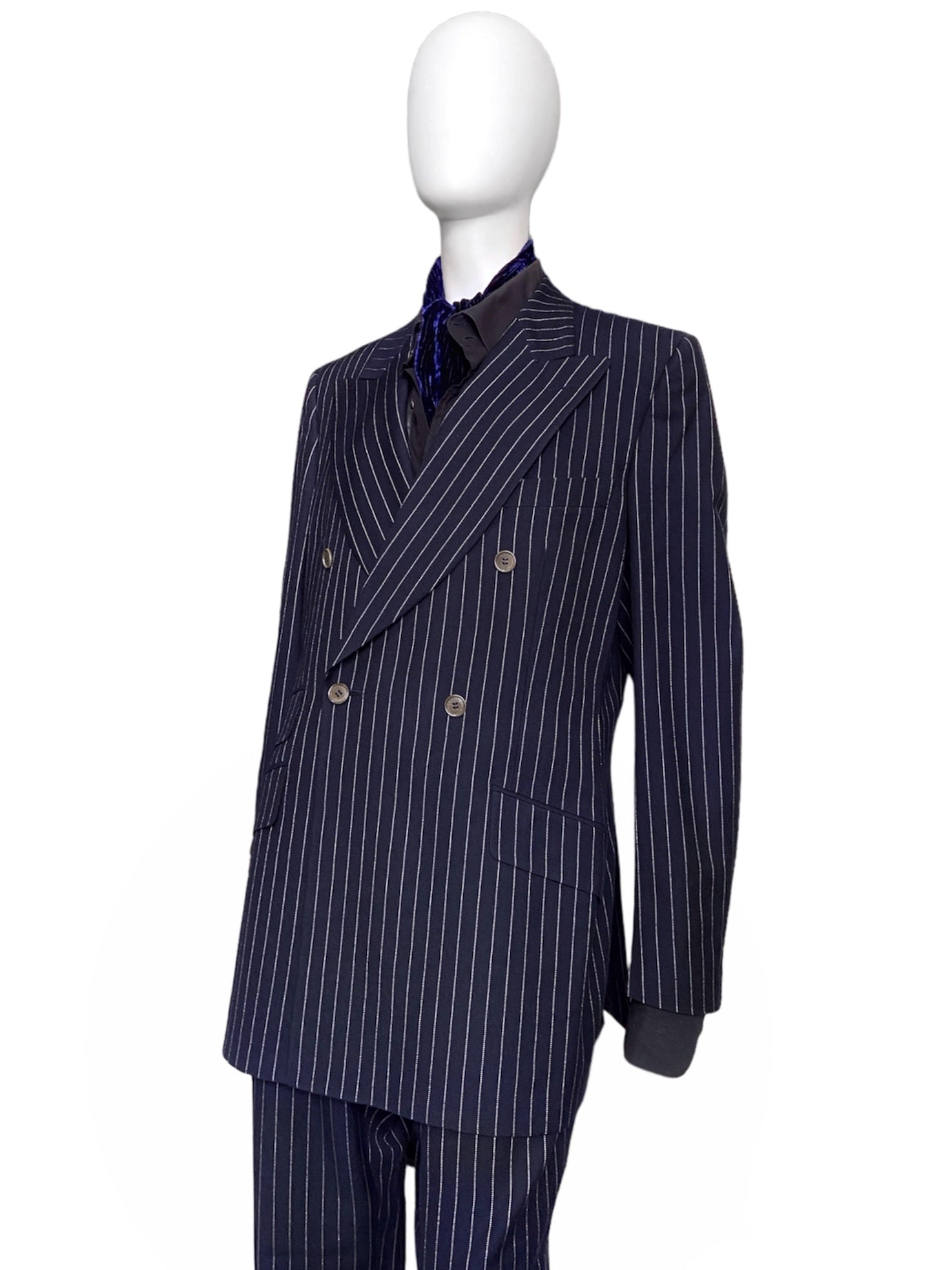 Gucci Fall 1996 Tom Ford Blue Velvet Striped Silk Scarf Neckpiece - 5
