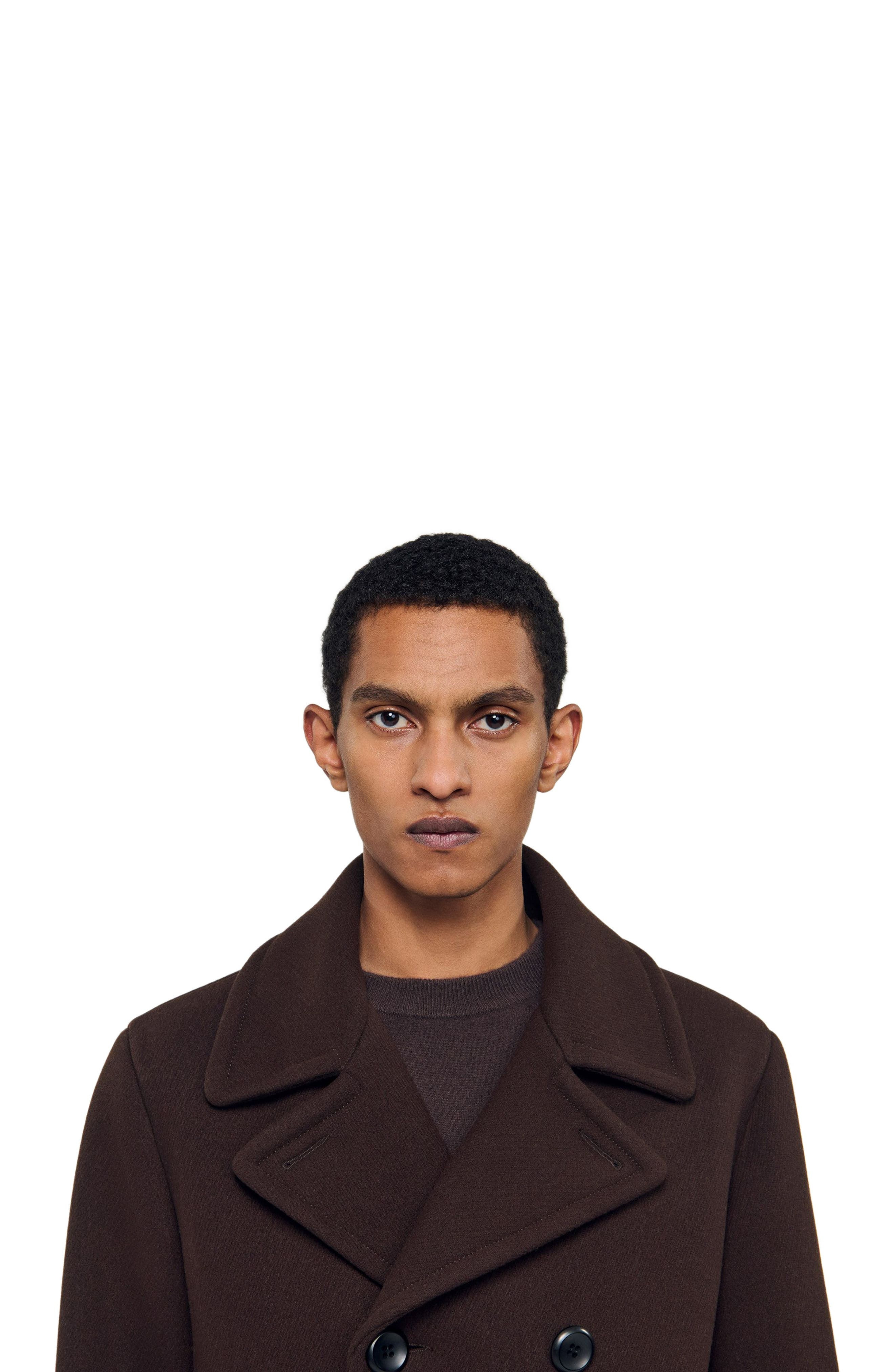 SANDRO Wool pea coat in Chocolate at Nordstrom - 4