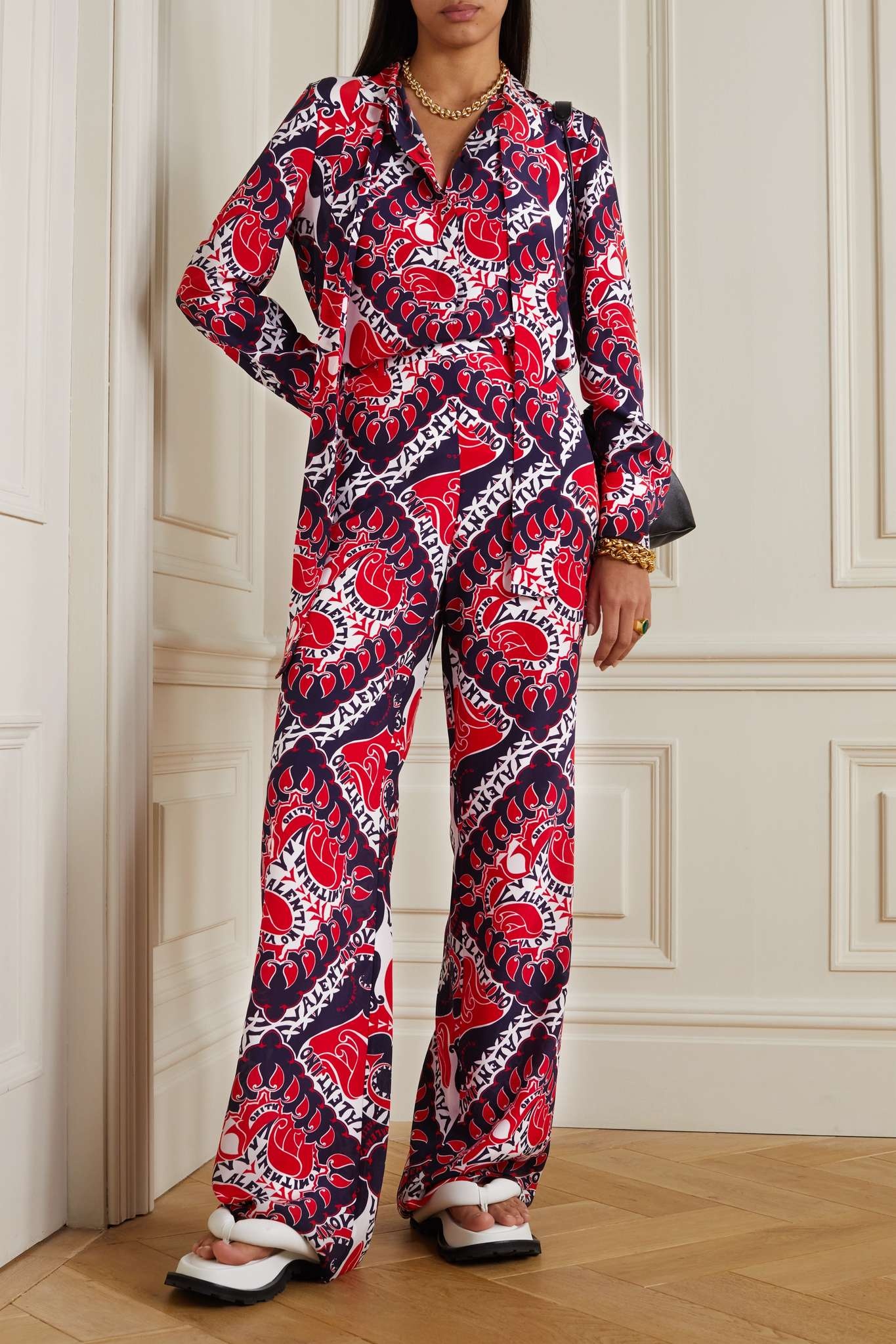 Printed silk-crepe straight-leg pants - 2