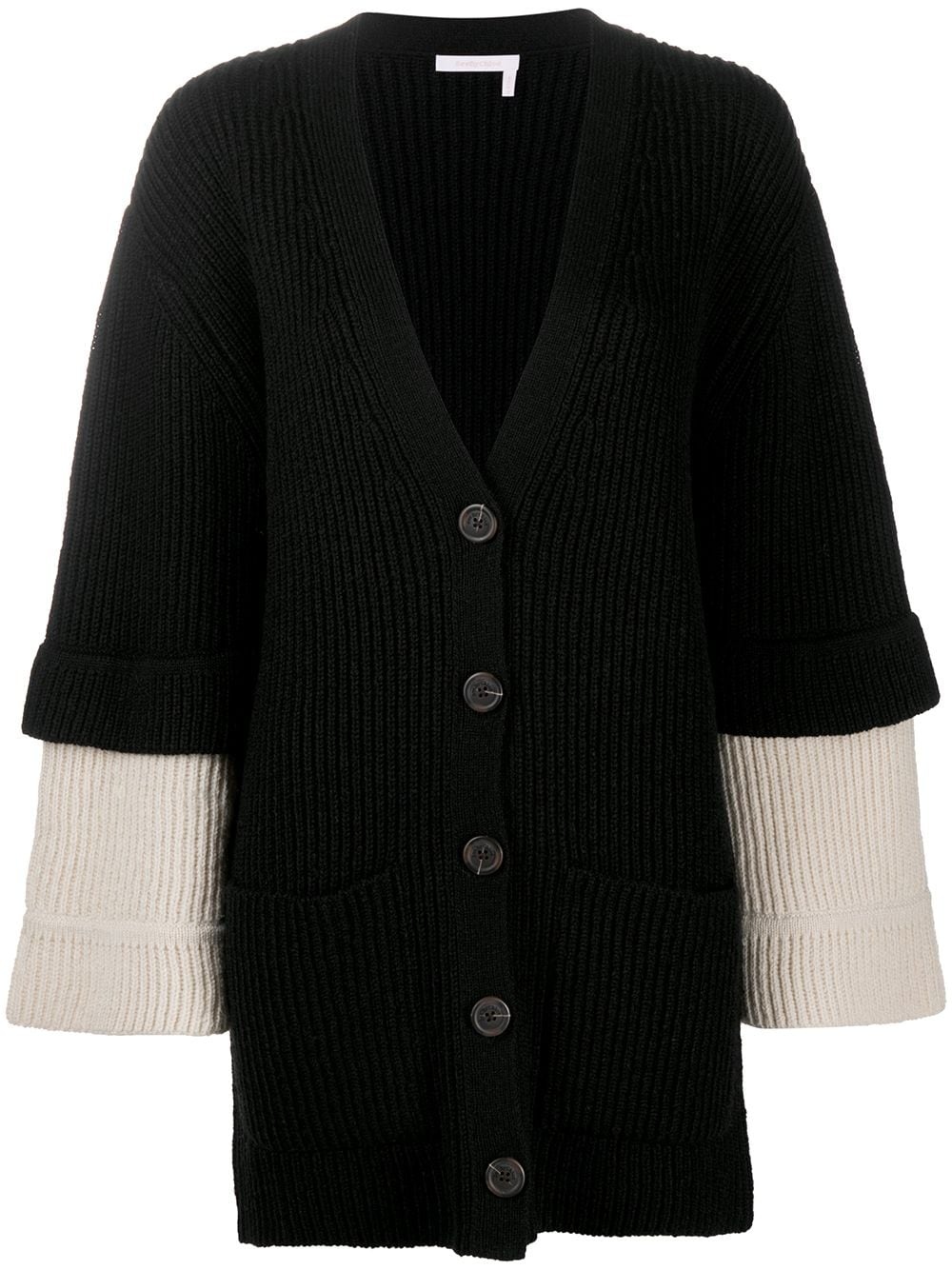 long sleeve ribbed knit cardigan - 1