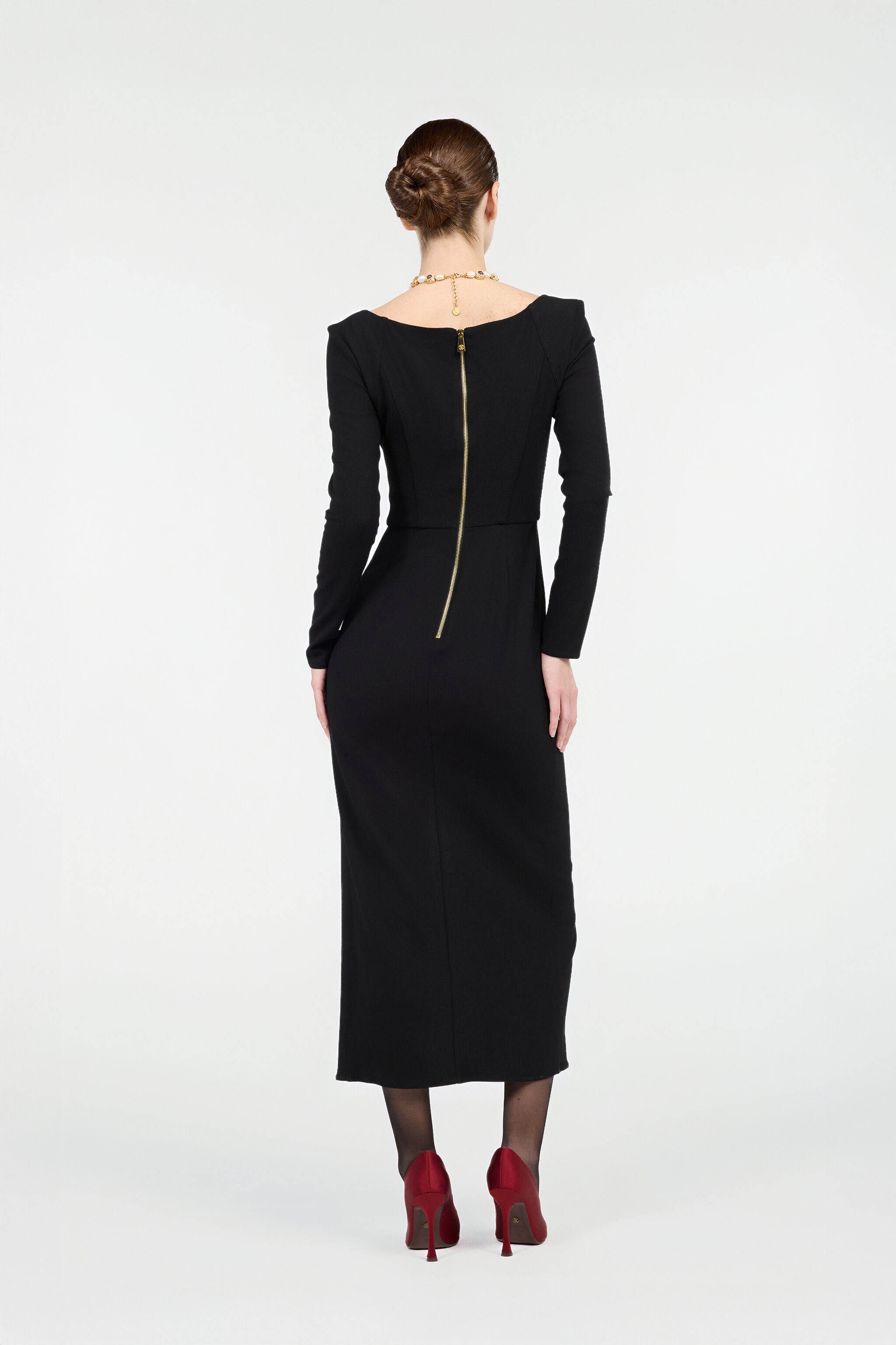 Black Midi Dress With Slit - 4