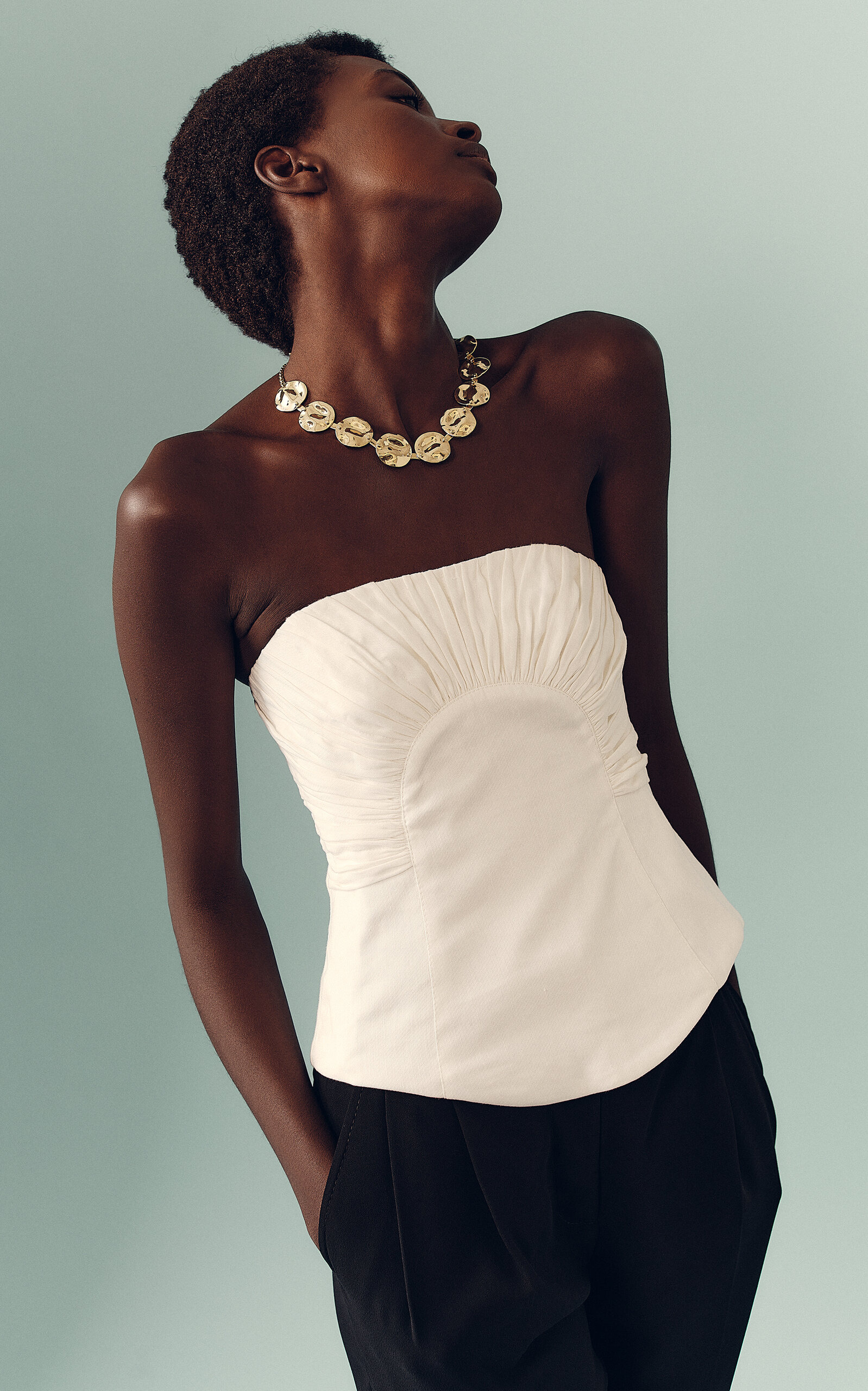 Oriel Ruched Linen Bustier Top white - 3