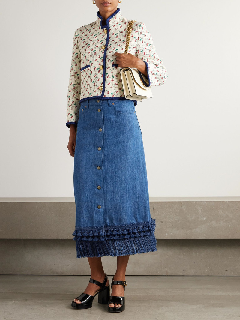 Valentino Tasseled fringed denim midi skirt Navy outlook