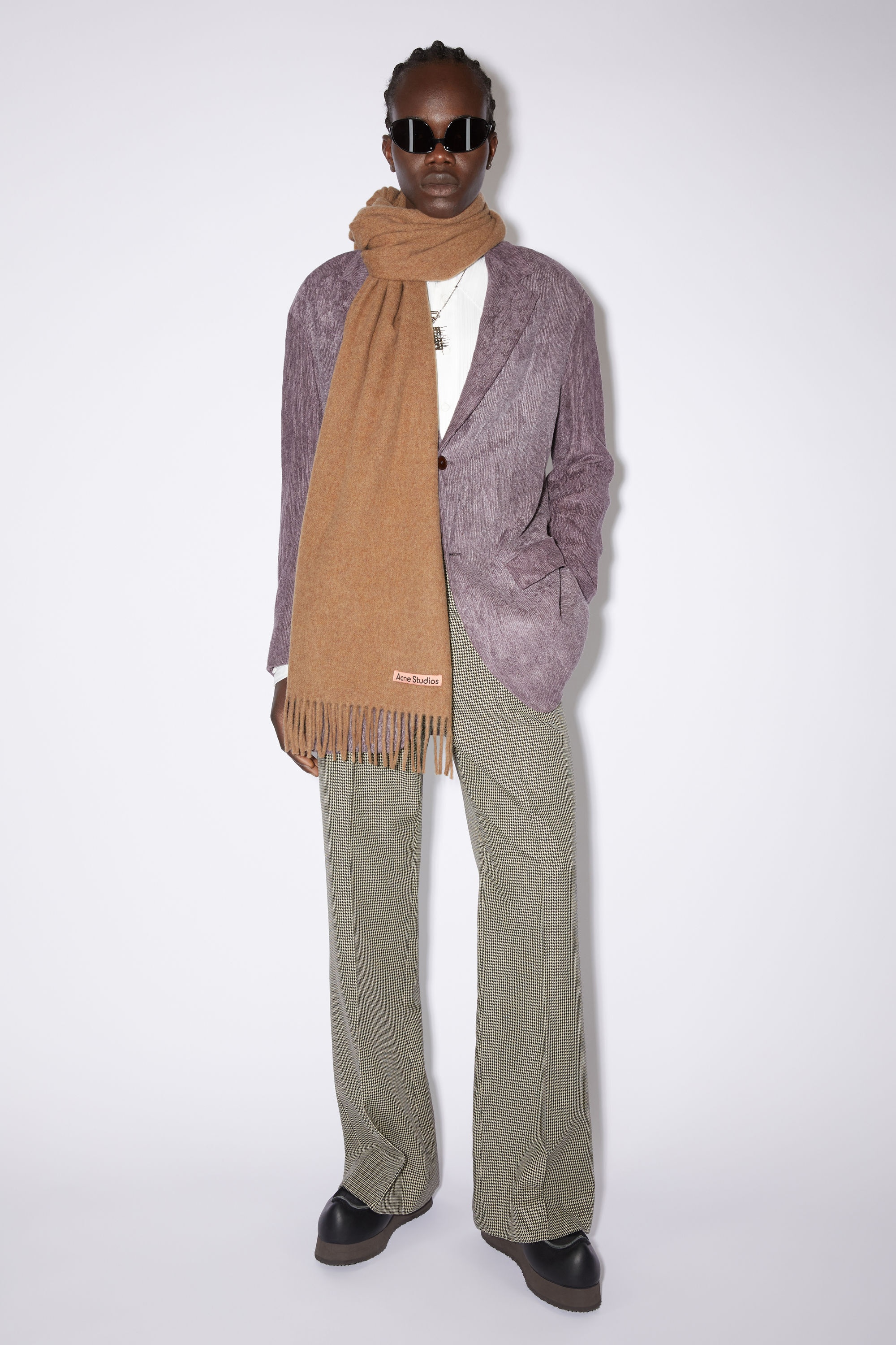 Fringed wool scarf - Light brown melange - 3