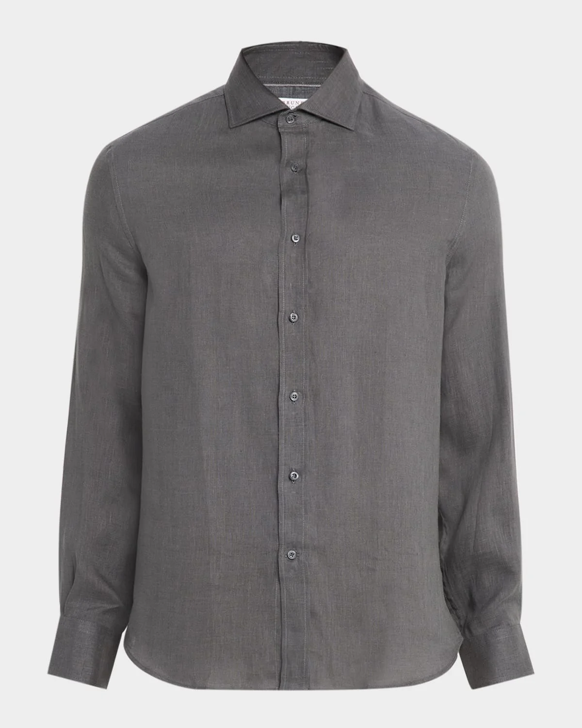 Men's Linen and Cotton Band Collar Button-Down Shirt - 1