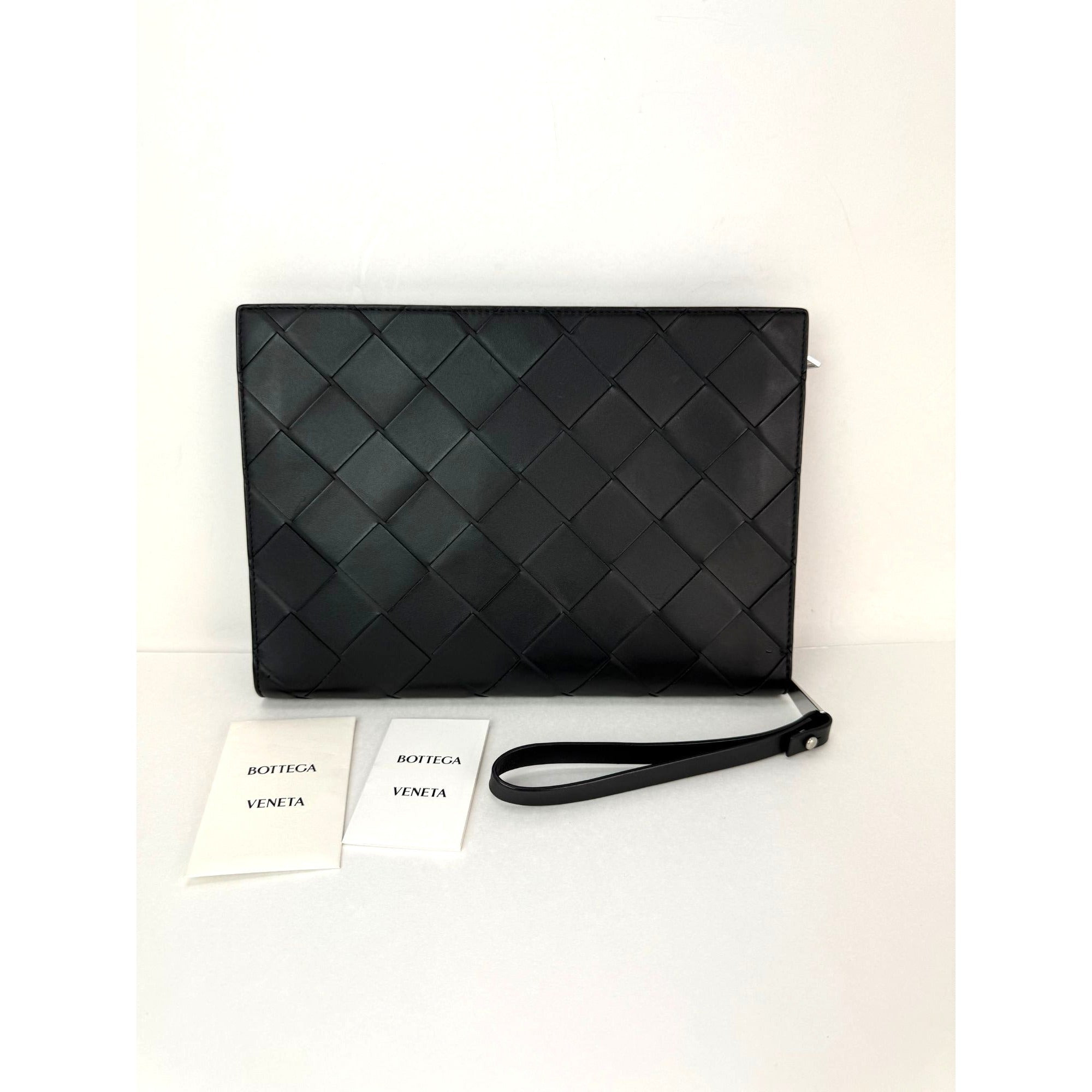 Bottega Veneta Black Leather Maxi Intreciato Document Case Wristlet Clutch Bag - 2