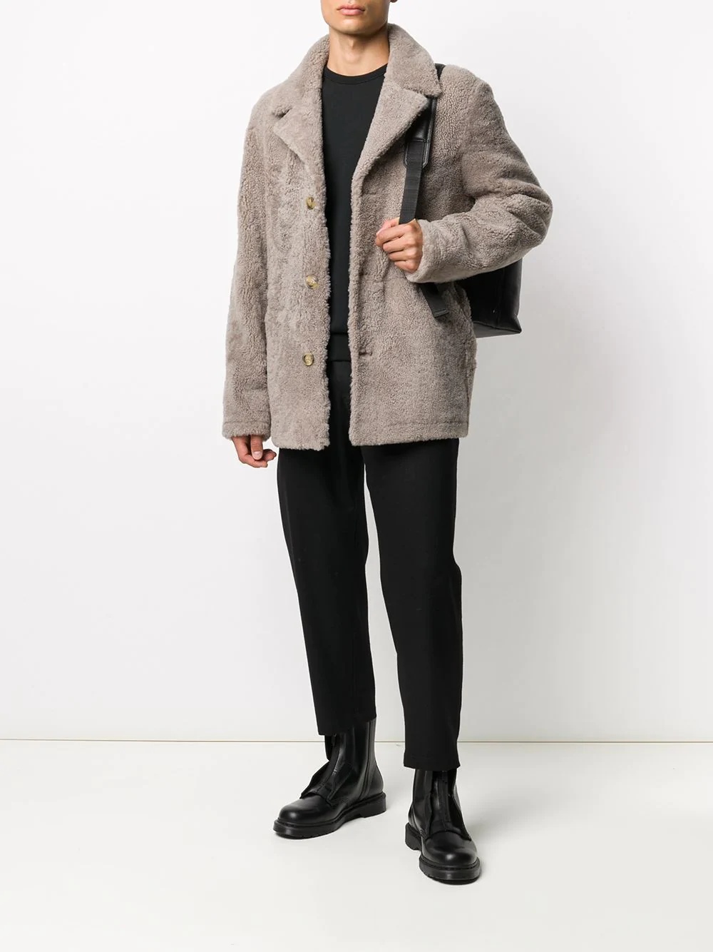 shearling buttoned coat - 2