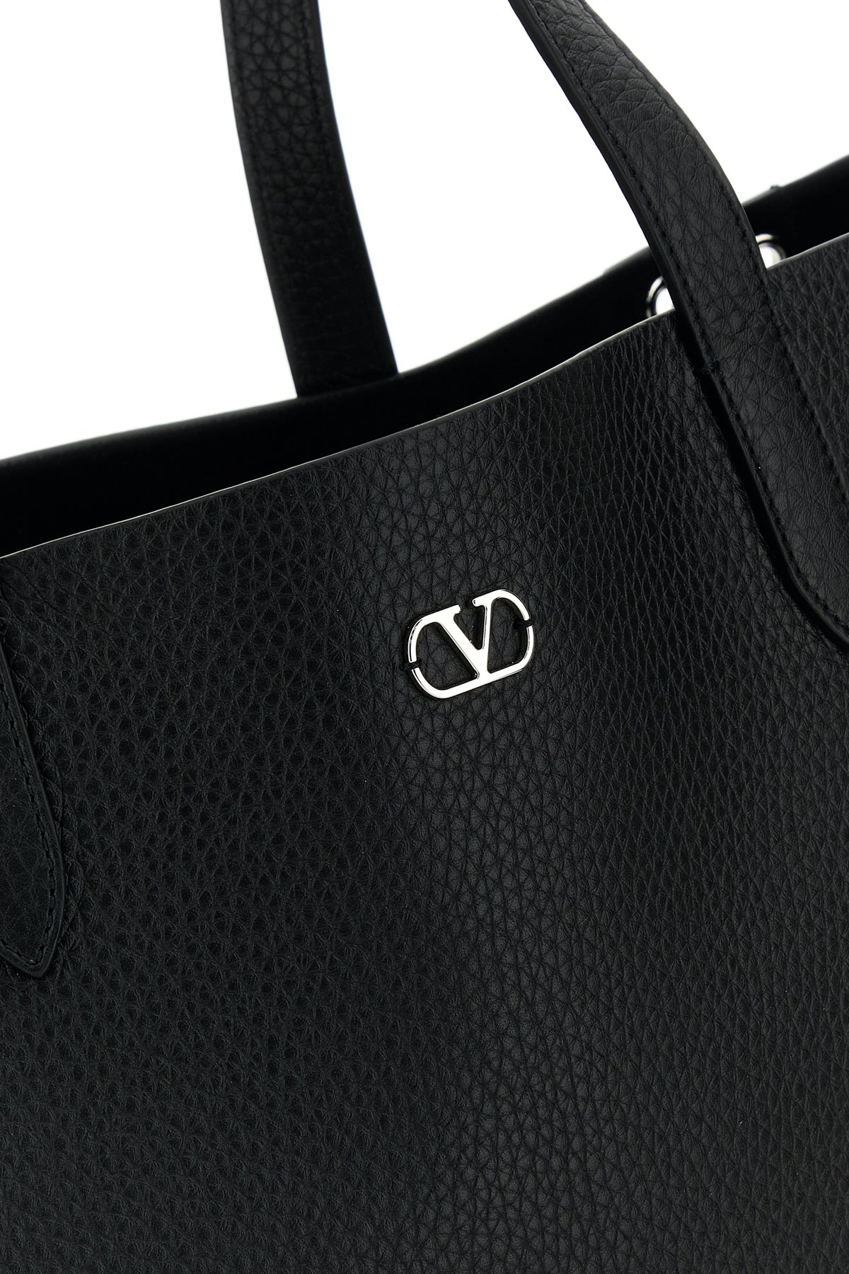 Black leather VLogo Signature shopping bag - 4