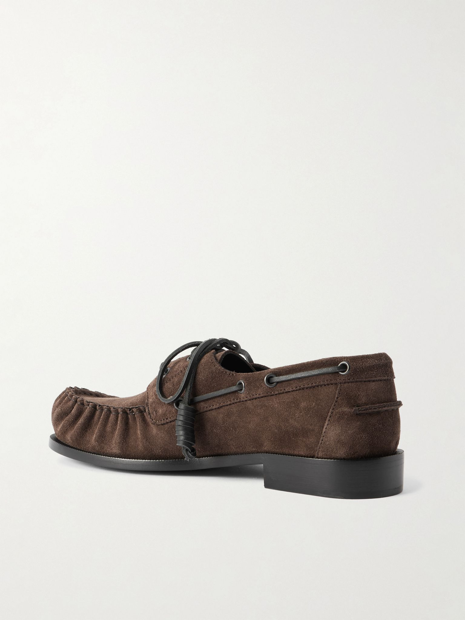 Leather-Trimmed Suede Boat Shoes Dark brown - 4