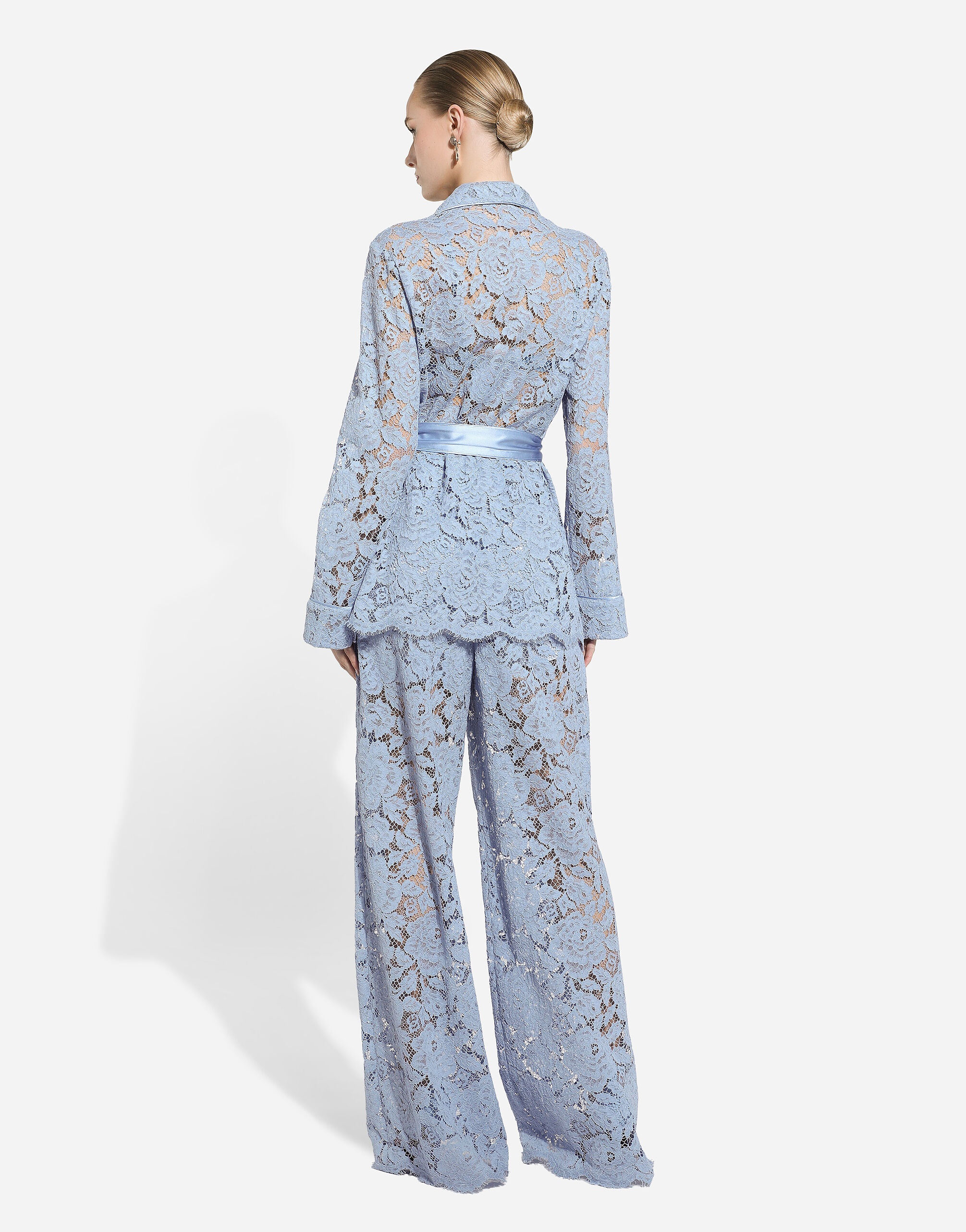 Flared floral cordonetto lace pants with DG logo - 3