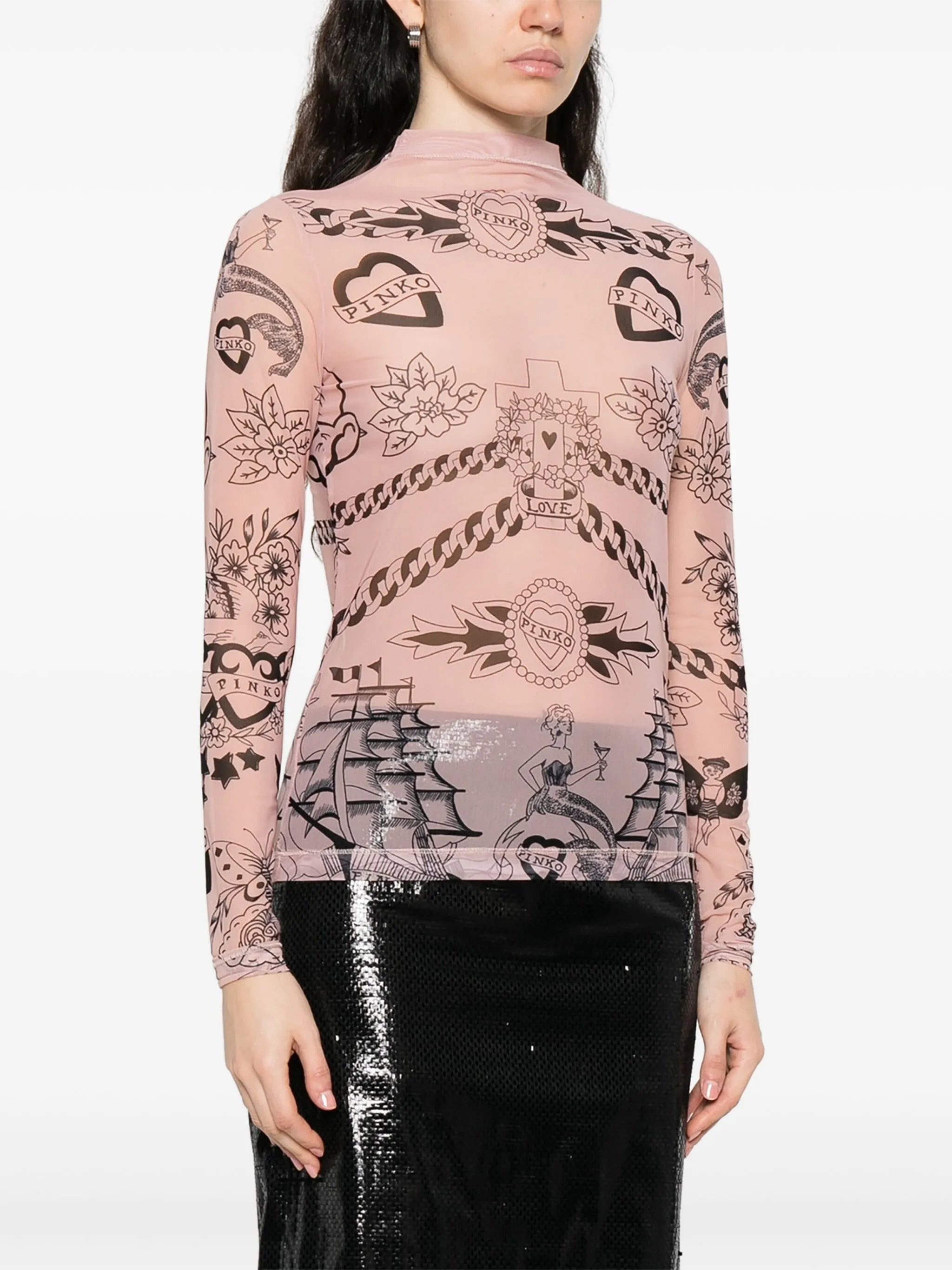 Pinko Graphic-print Mesh Top - 5